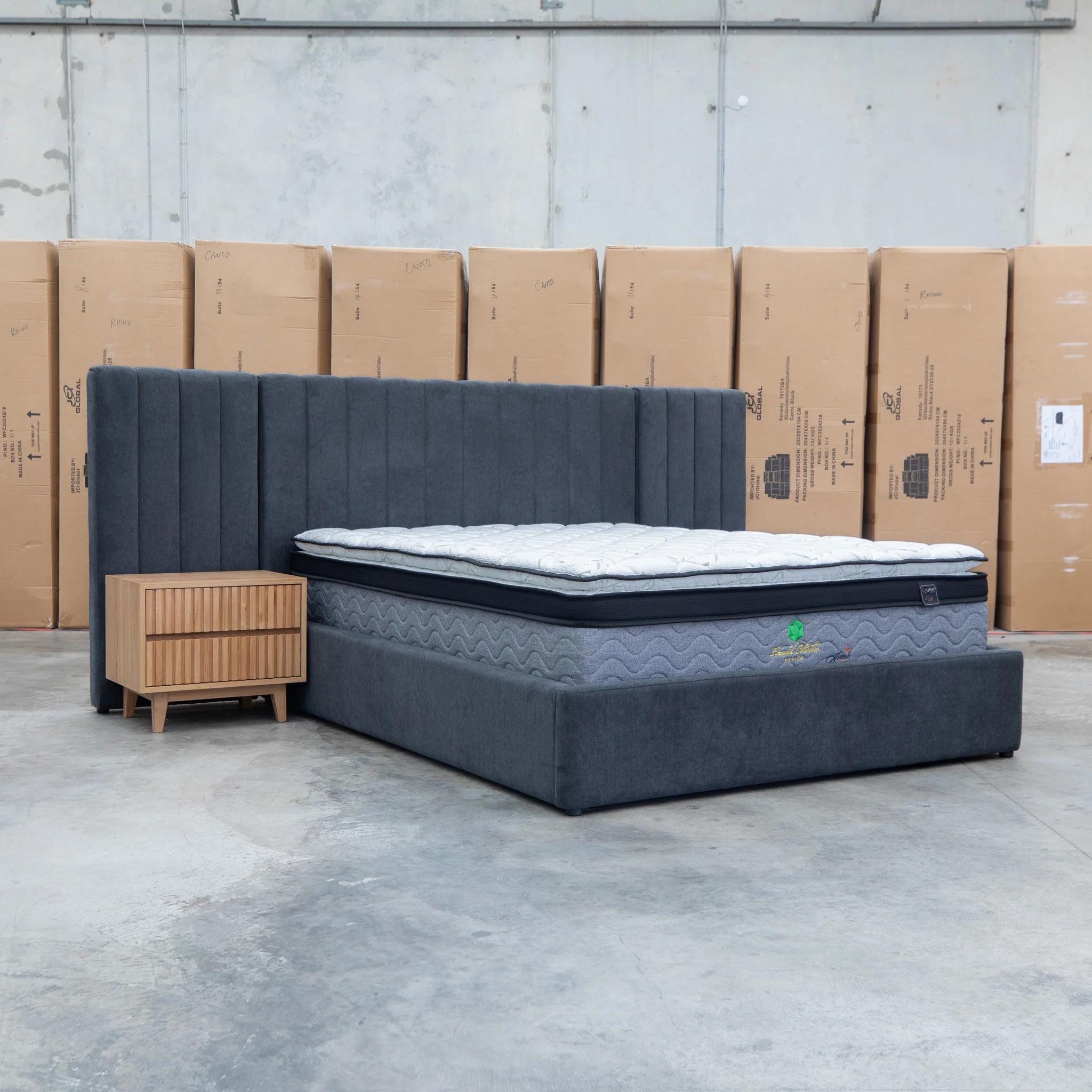 Albany King Fabric Bed Extended Headboard - Charcoal