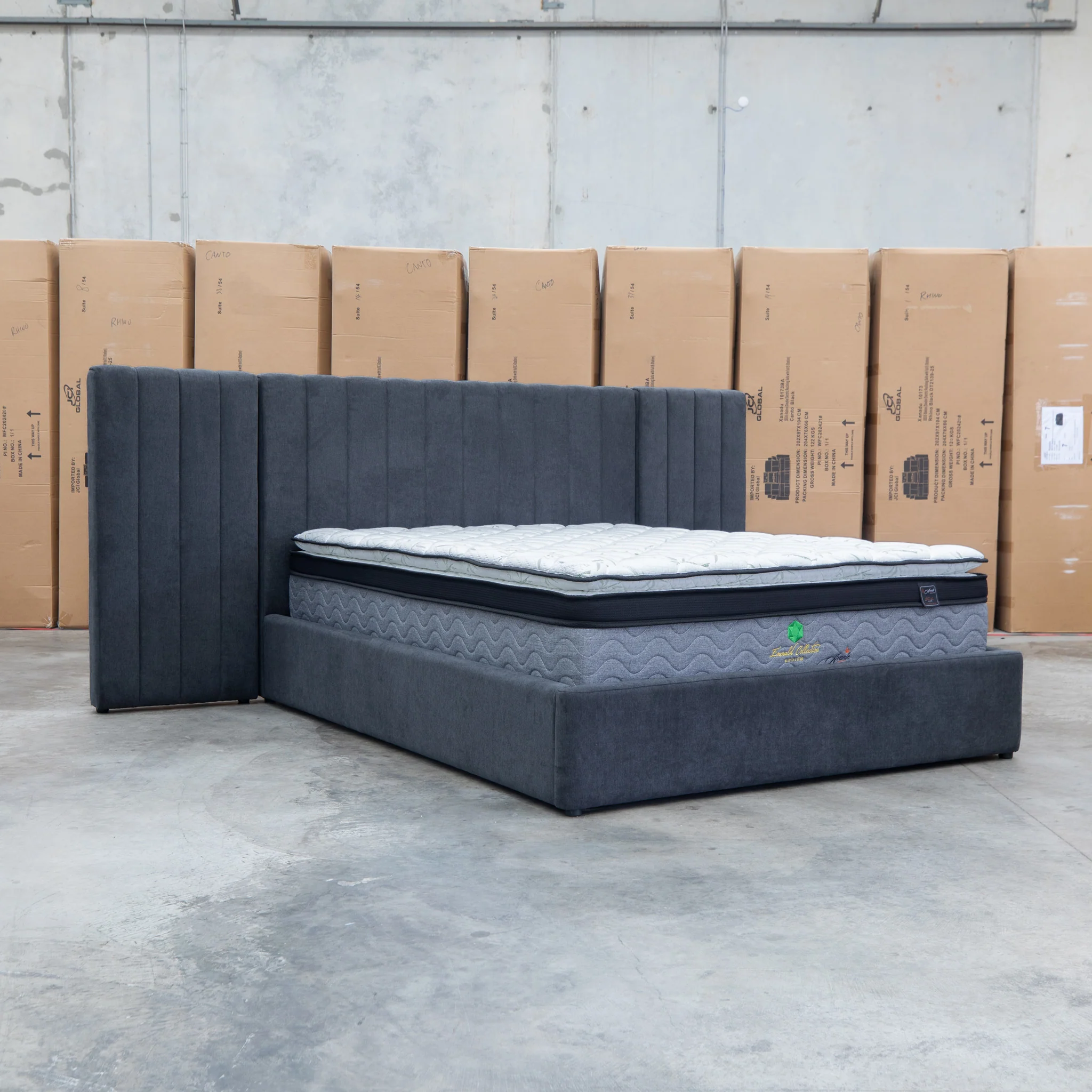 Albany King Fabric Bed Extended Headboard - Charcoal - Image 6