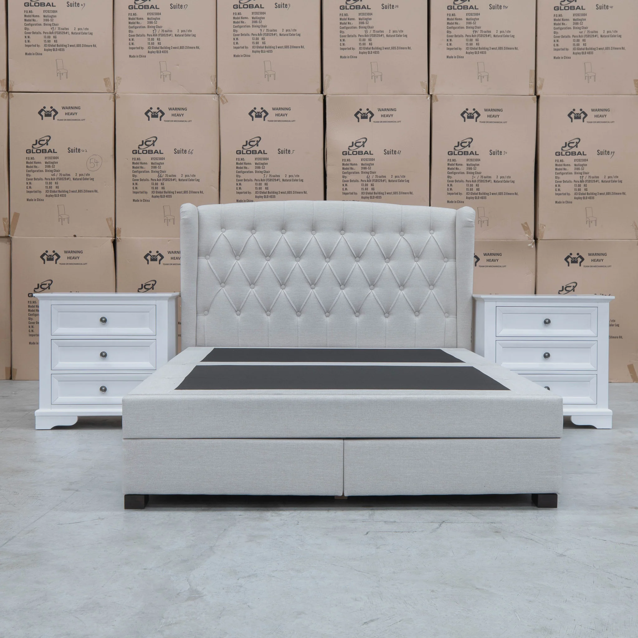 Amelia Queen Fabric Gas Lift Storage Drawer Bed - Oat White - Image 10