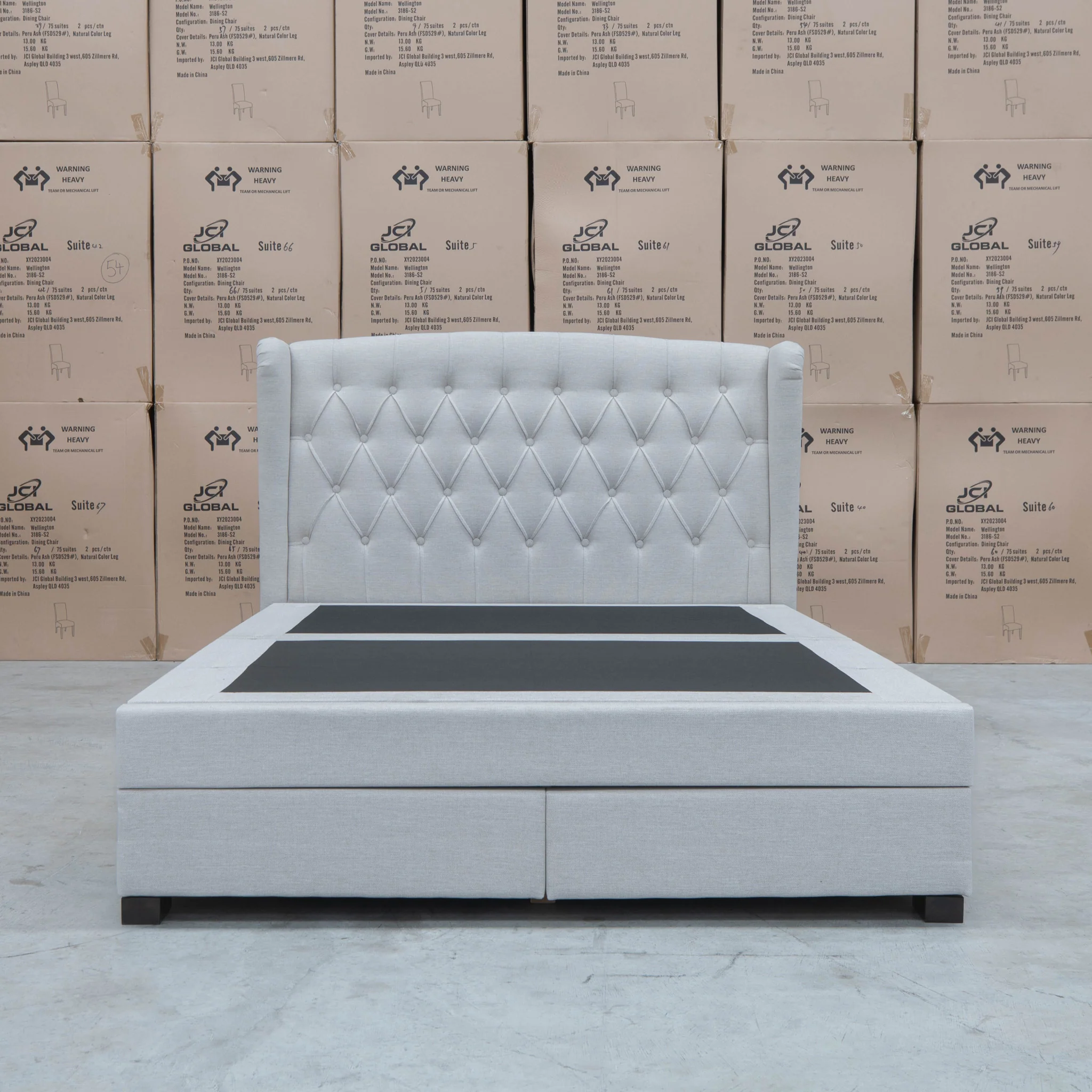 Amelia Queen Fabric Gas Lift Storage Drawer Bed - Oat White - Image 14