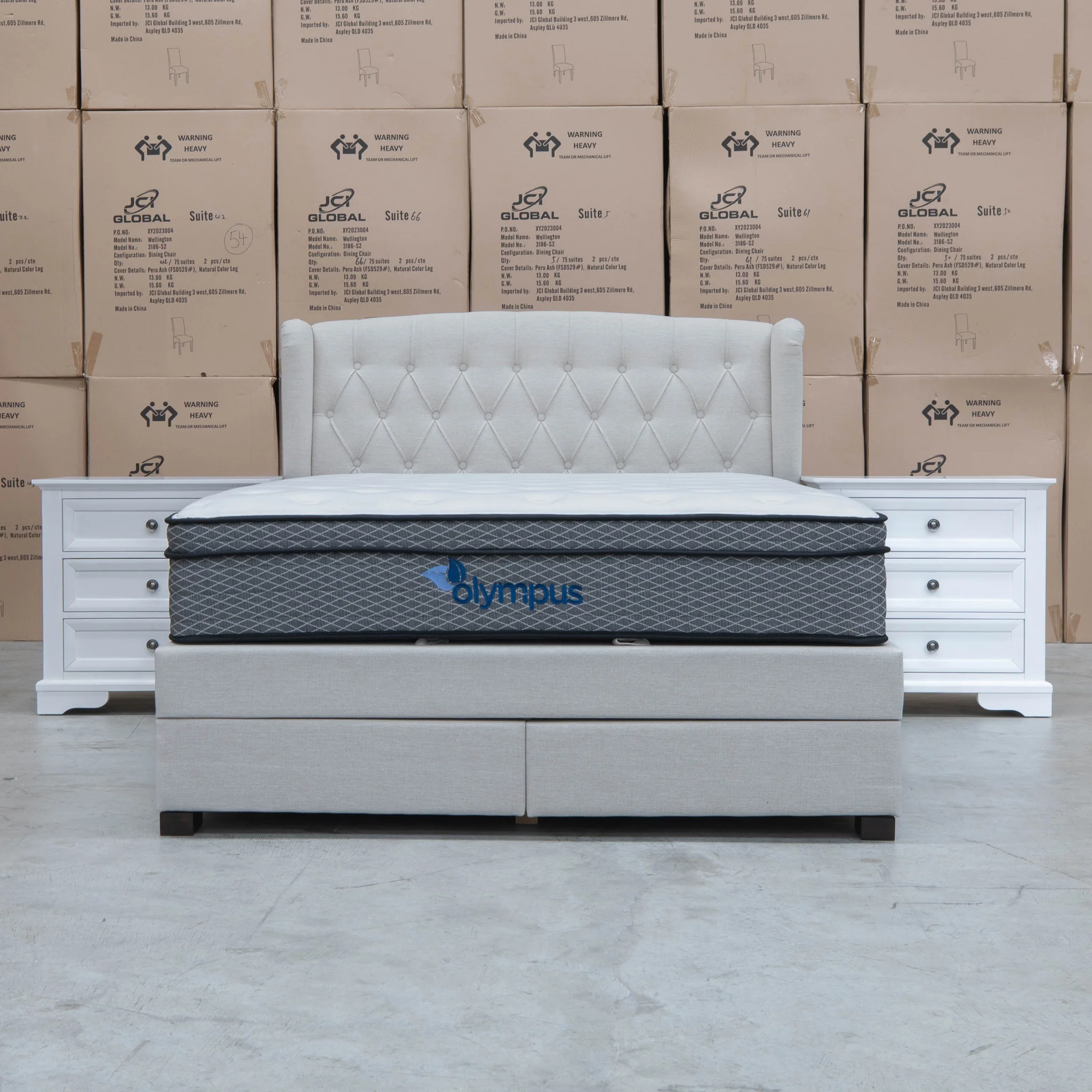 Amelia Queen Fabric Gas Lift Storage Drawer Bed - Oat White - Image 8