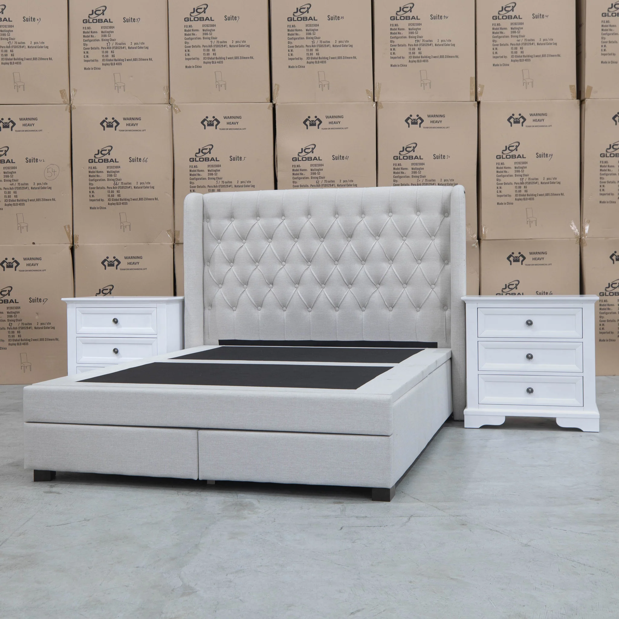 Amie King Fabric Gas Lift & Storage Drawer Bed - Oat White - Available After 20th July - Image 3