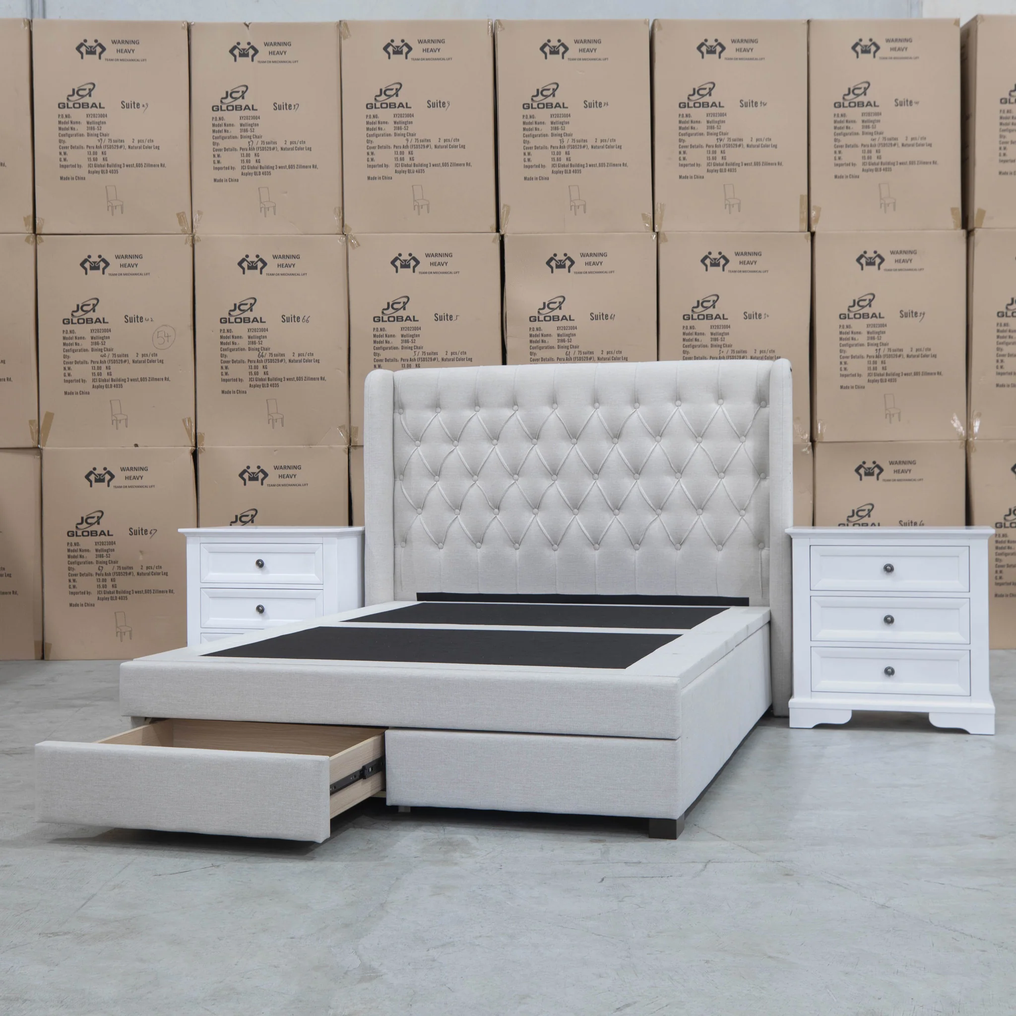 Amie King Fabric Gas Lift & Storage Drawer Bed - Oat White - Available After 20th July - Image 4