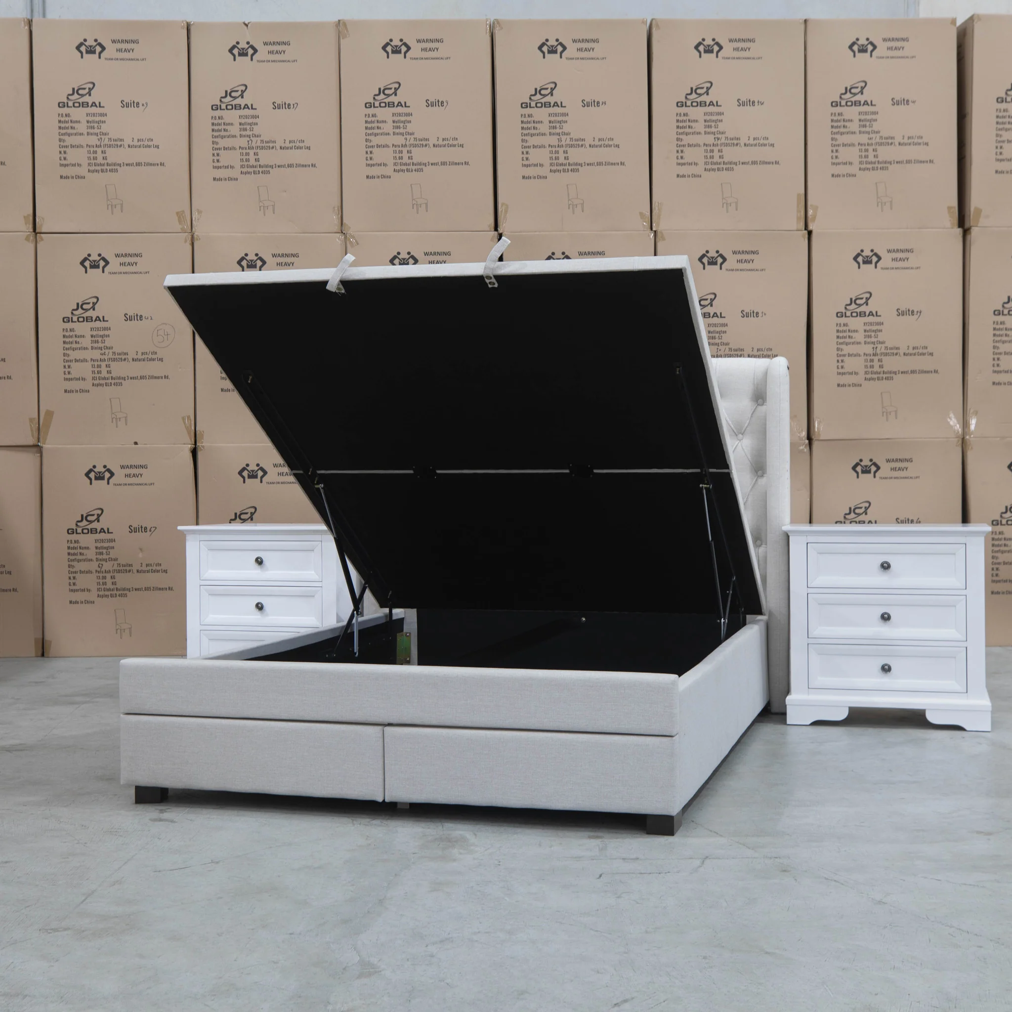 Amie King Fabric Gas Lift & Storage Drawer Bed - Oat White - Available After 20th July - Image 6