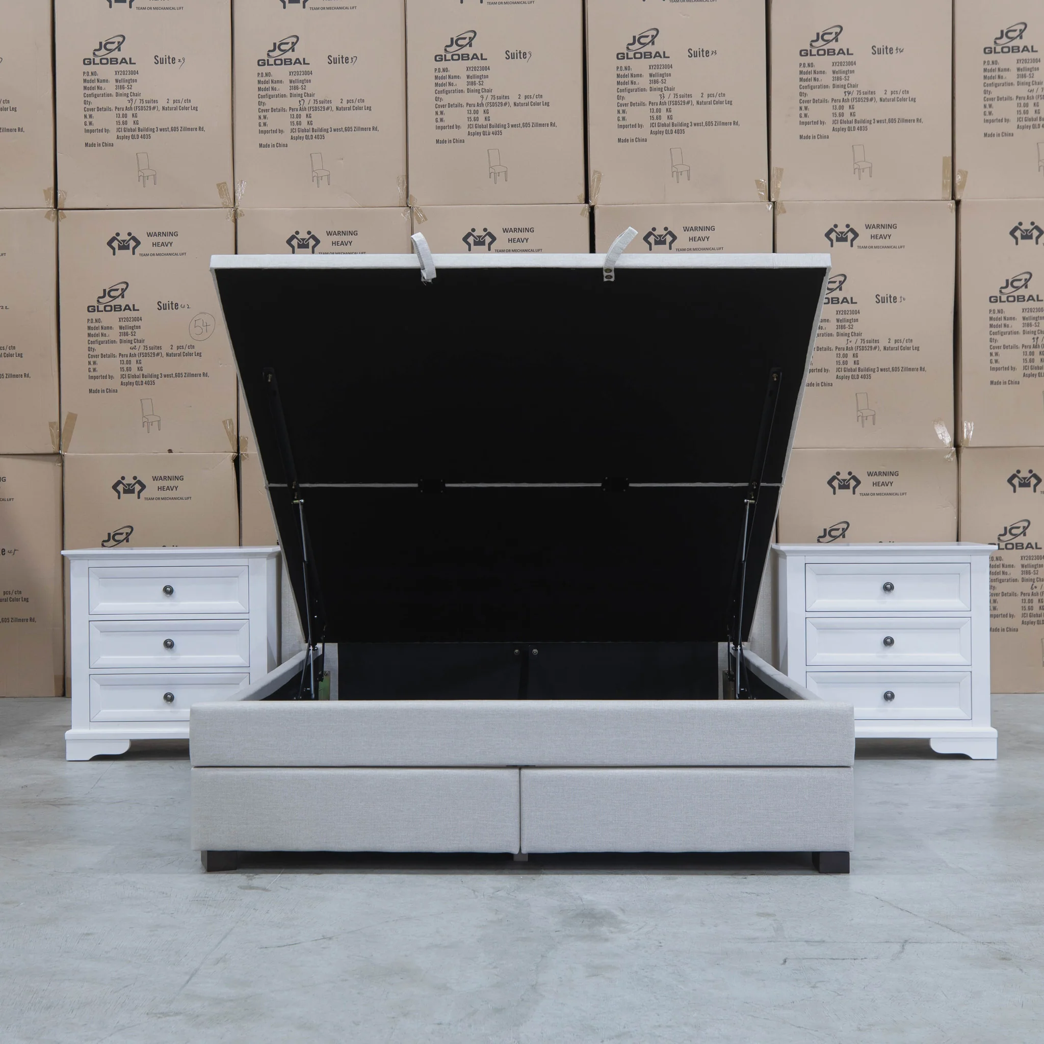 Amie King Fabric Gas Lift & Storage Drawer Bed - Oat White - Available After 20th July - Image 7