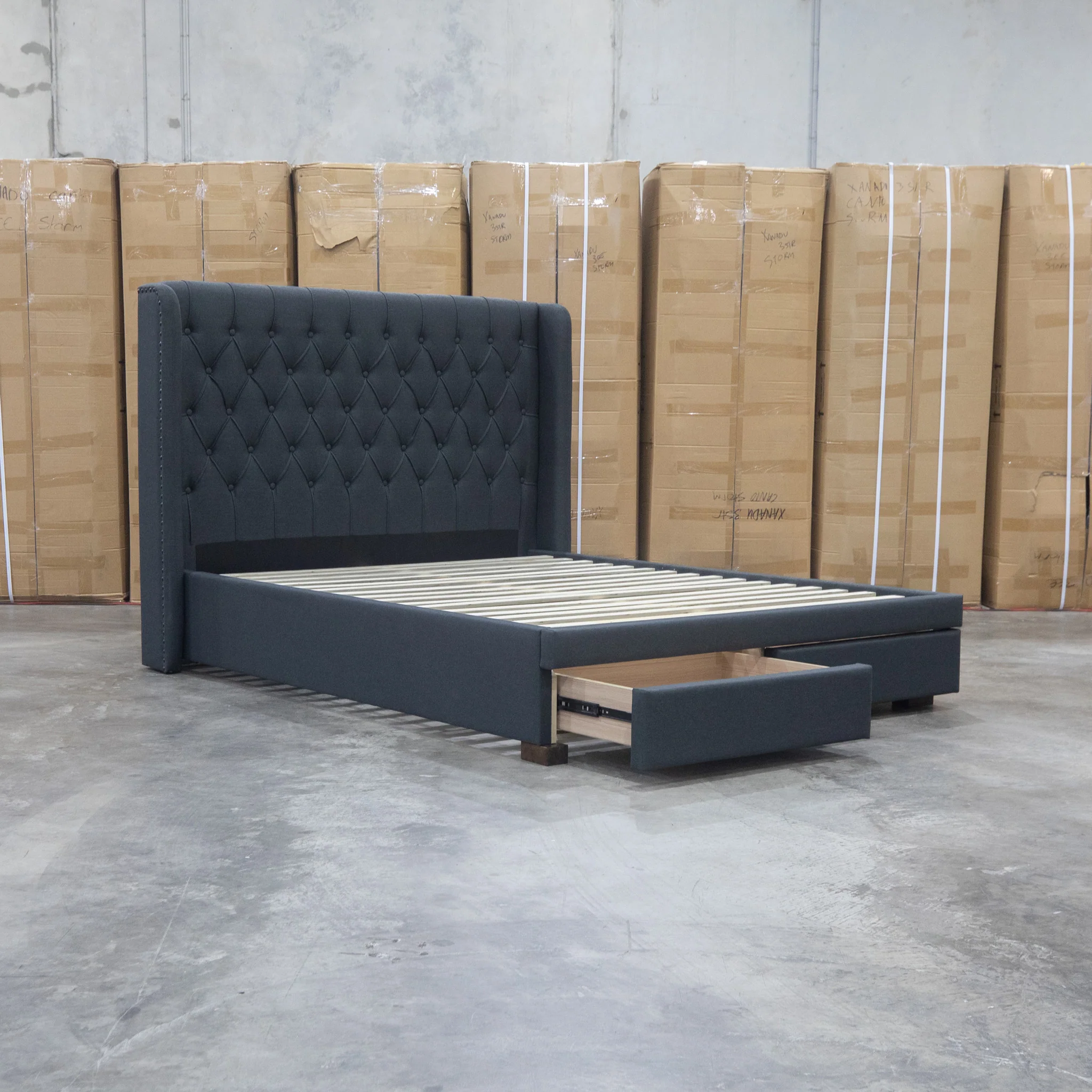 Amie King Fabric Storage Bed - Charcoal - Image 14