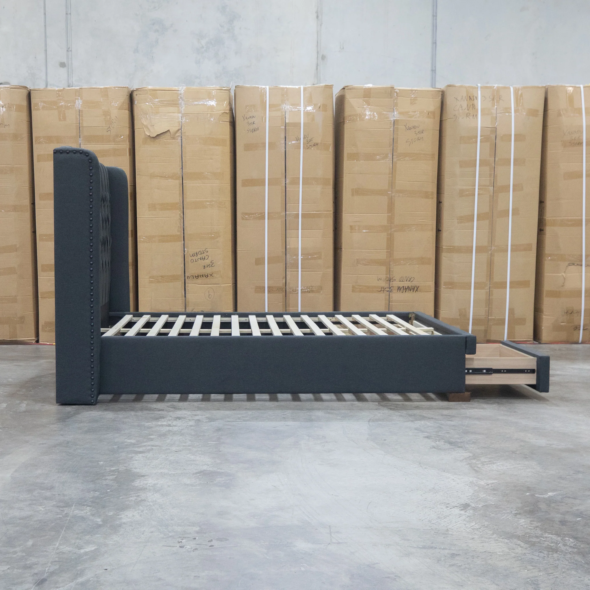 Amie King Fabric Storage Bed - Charcoal - Image 17