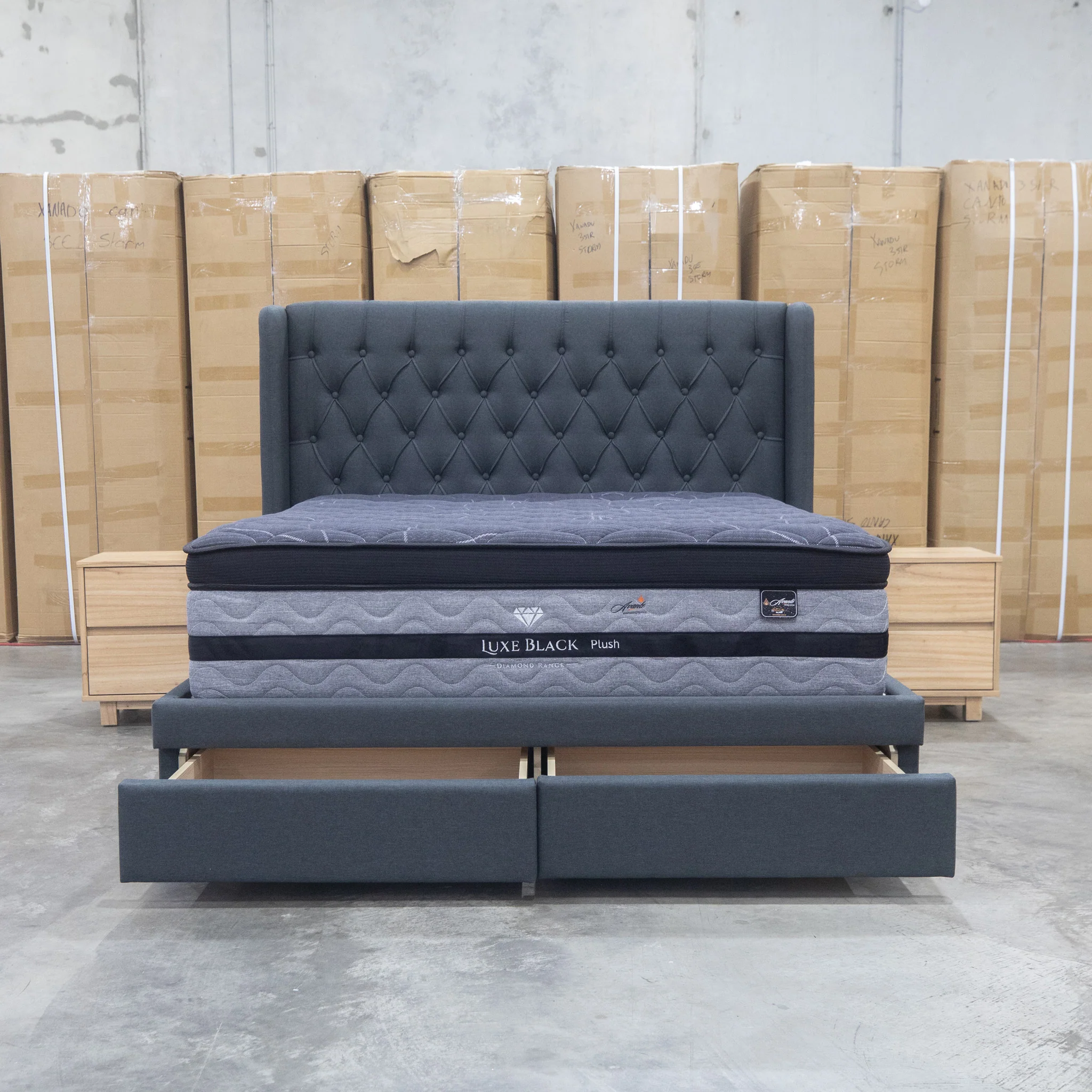 Amie King Fabric Storage Bed - Charcoal - Image 2