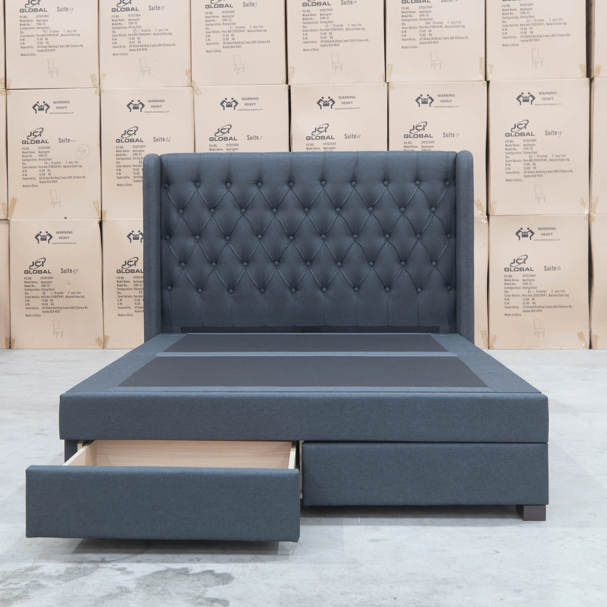 Amie Queen Fabric Gas Lift & Storage Drawer Bed - Charcoal - Available After 20th July - Image 10