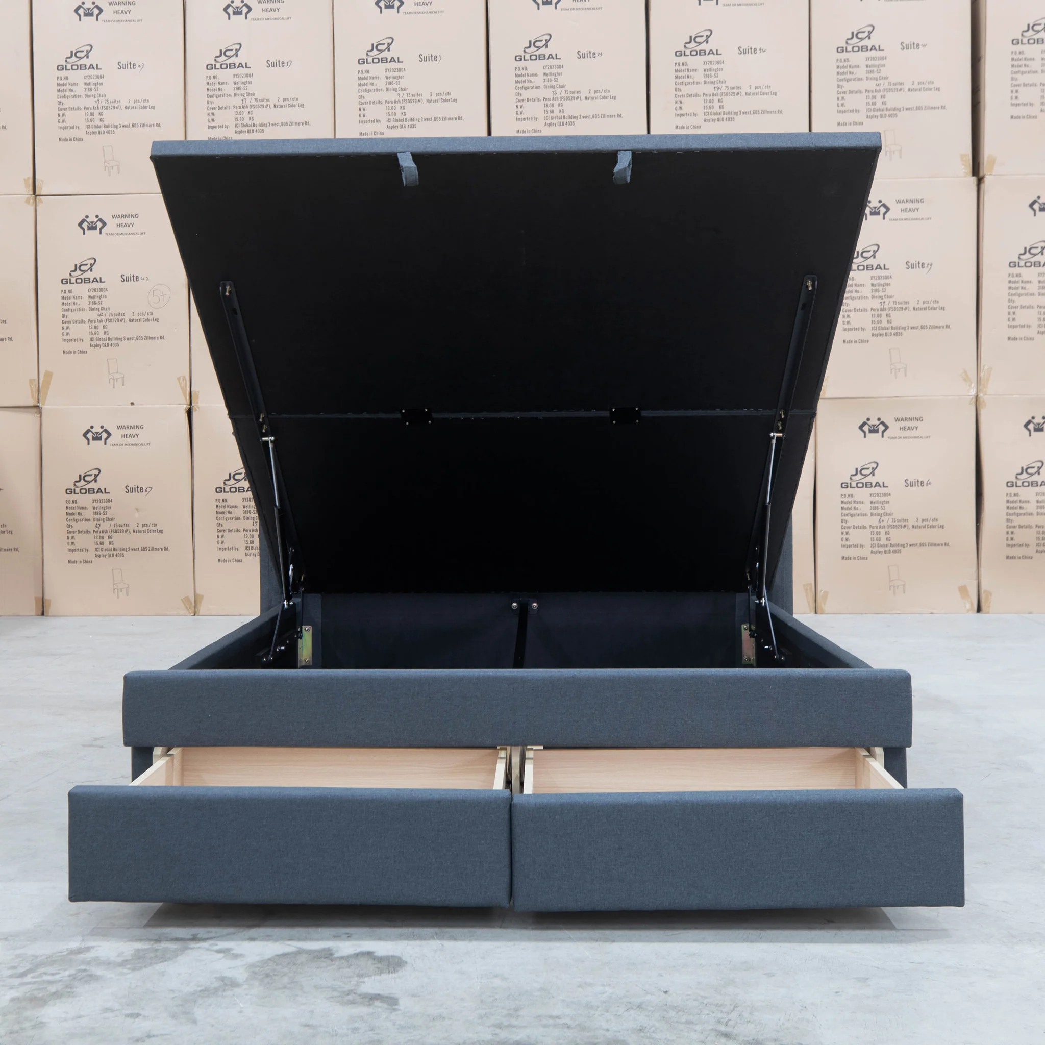 Amie Queen Fabric Gas Lift & Storage Drawer Bed - Charcoal - Available After 20th July - Image 11