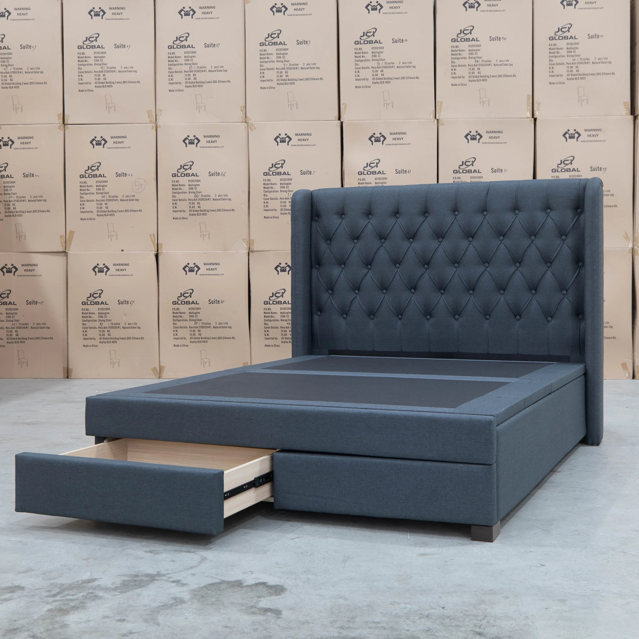 Amie Queen Fabric Gas Lift & Storage Drawer Bed - Charcoal - Available After 20th July - Image 14