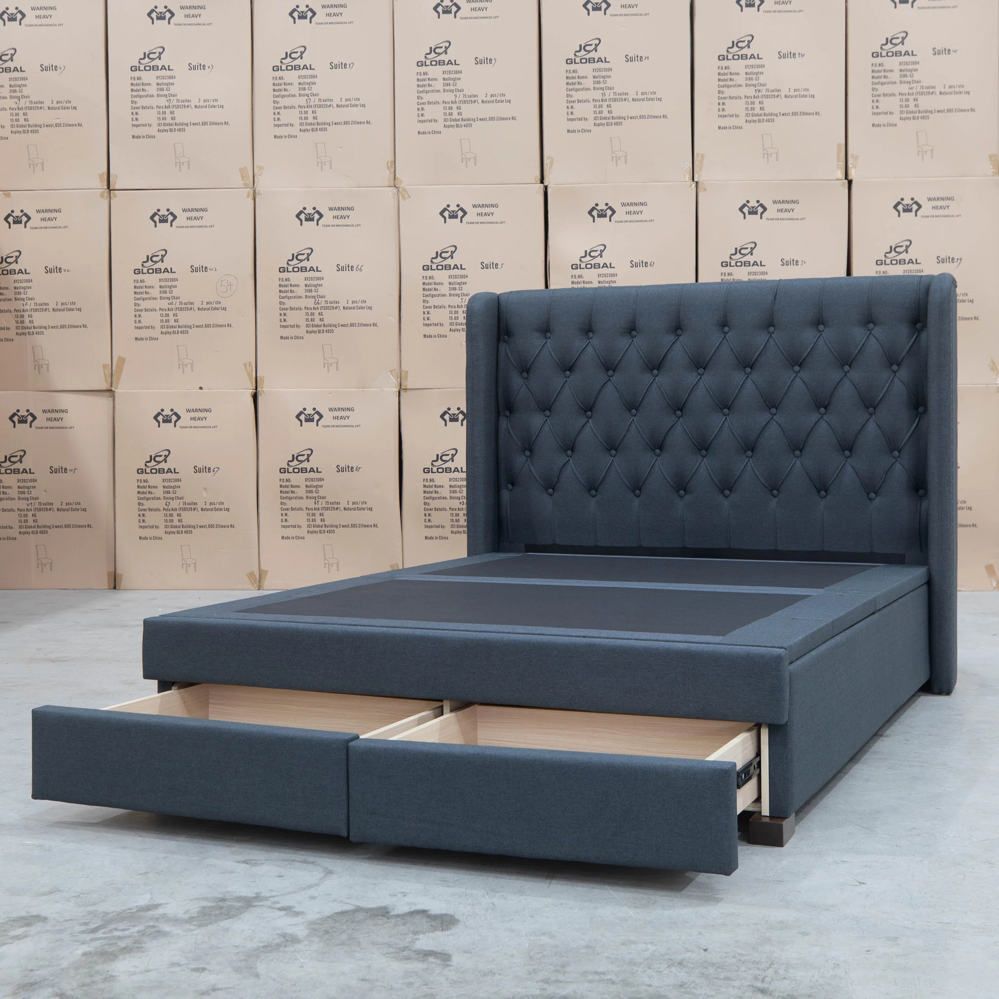 Amie Queen Fabric Gas Lift & Storage Drawer Bed - Charcoal - Available After 20th July - Image 15
