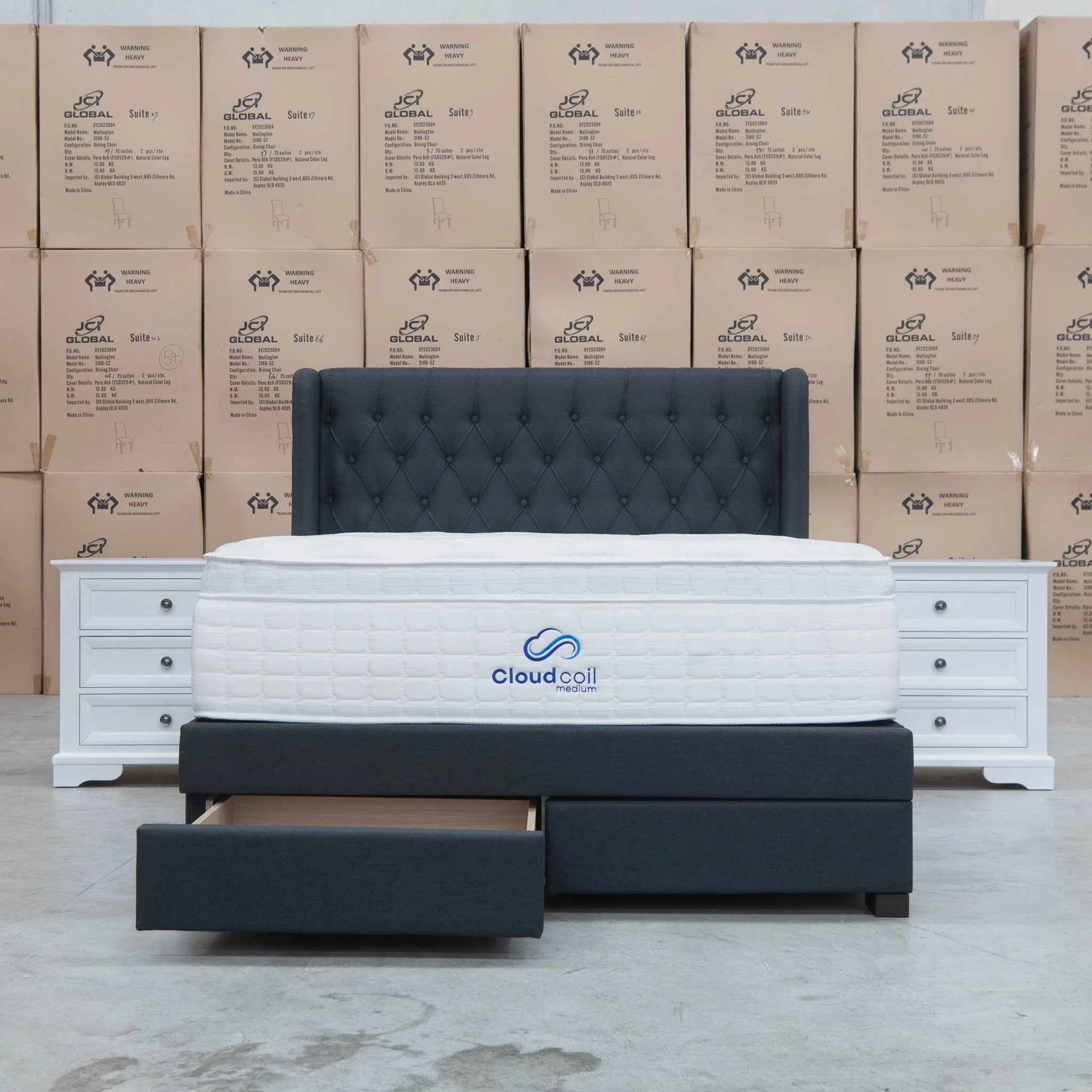 Amie Queen Fabric Gas Lift & Storage Drawer Bed - Charcoal - Available After 20th July - Image 6