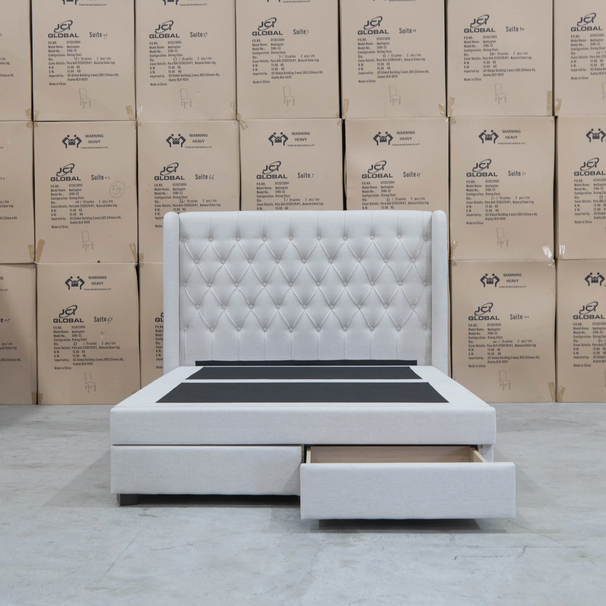 Amie Queen Fabric Gas Lift & Storage Drawer Bed – Oat White - Available After 20th July - Image 12