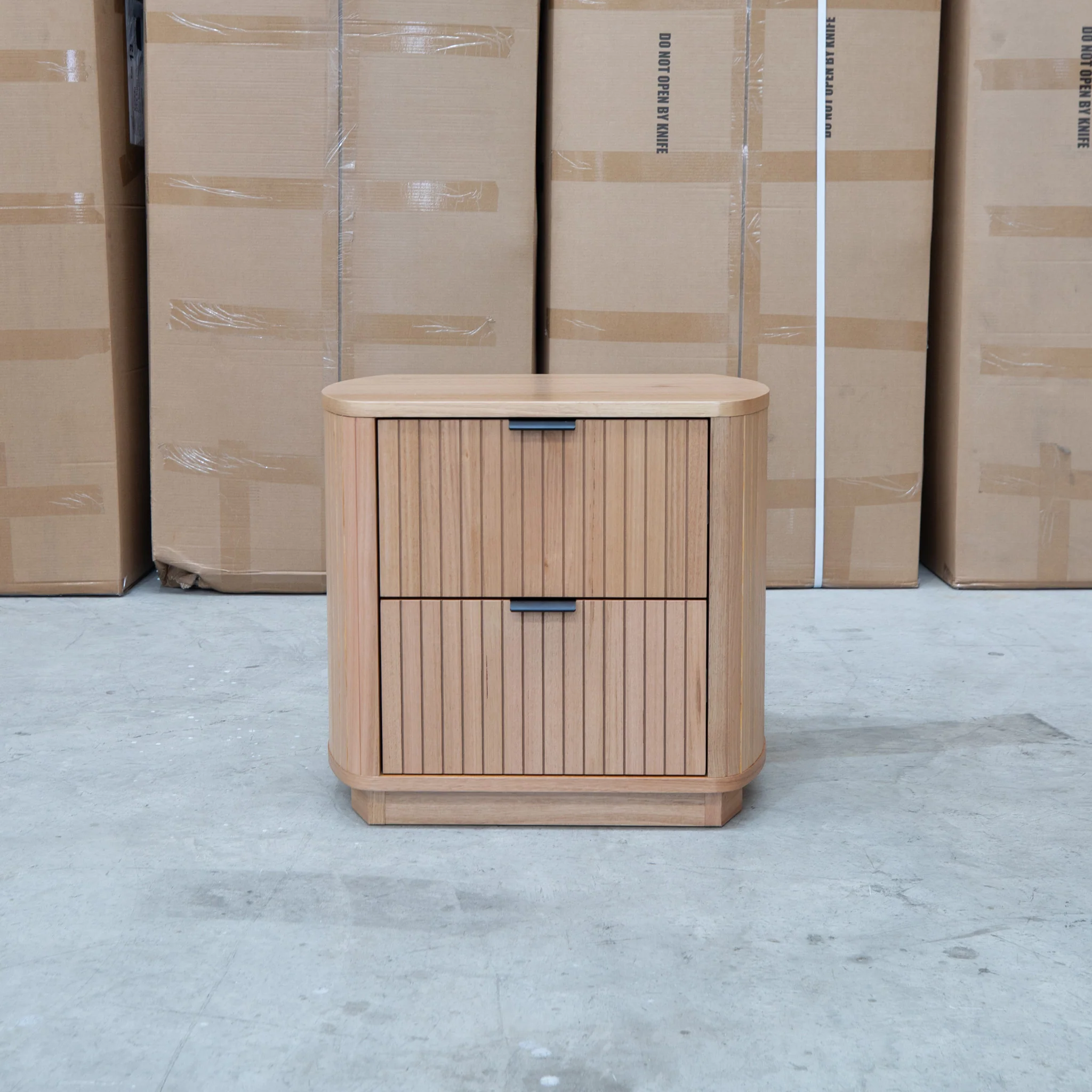 Bentley Curved Two Drawer Australian Messmate Hardwood Bedside