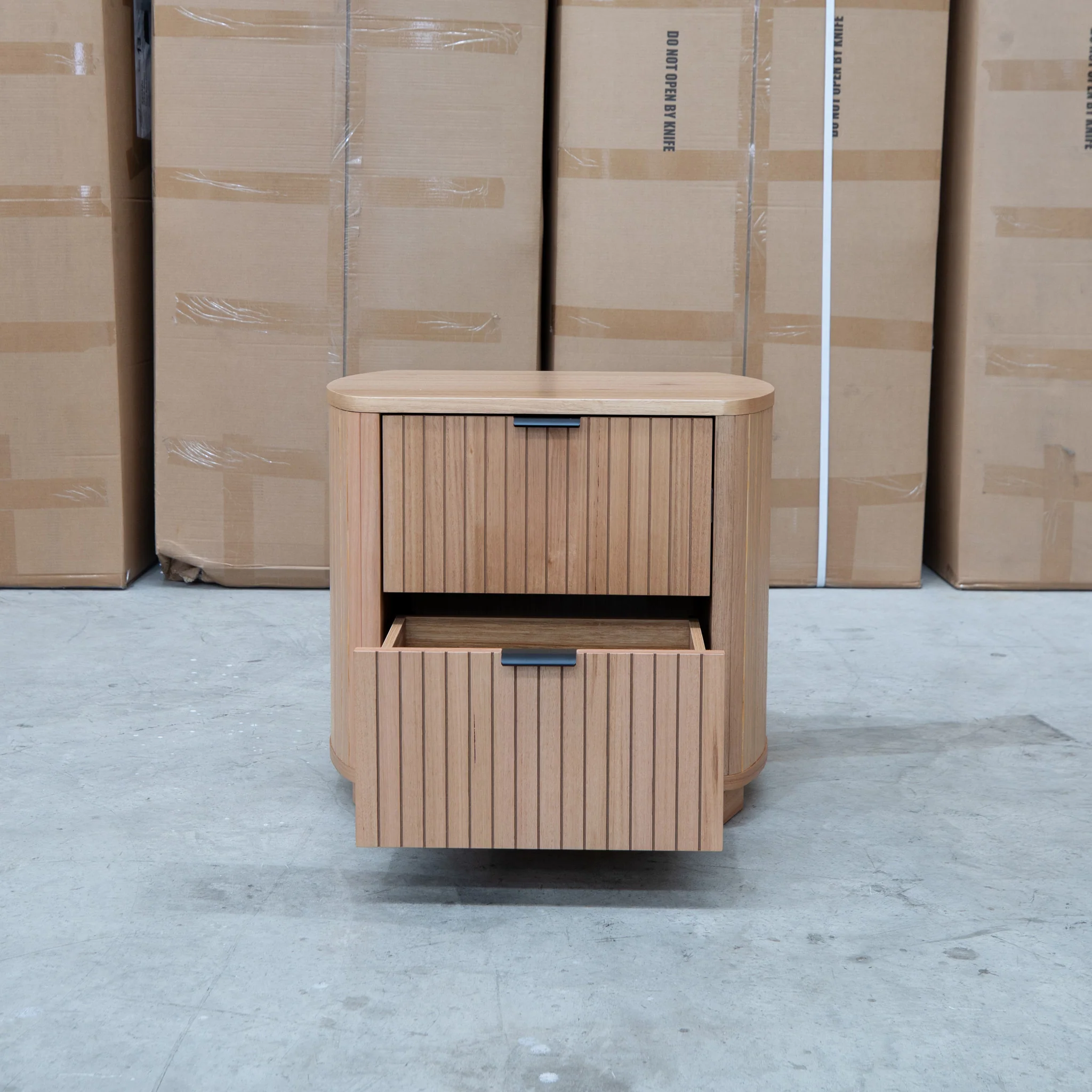 Bentley Curved Two Drawer Australian Messmate Hardwood Bedside - Image 3
