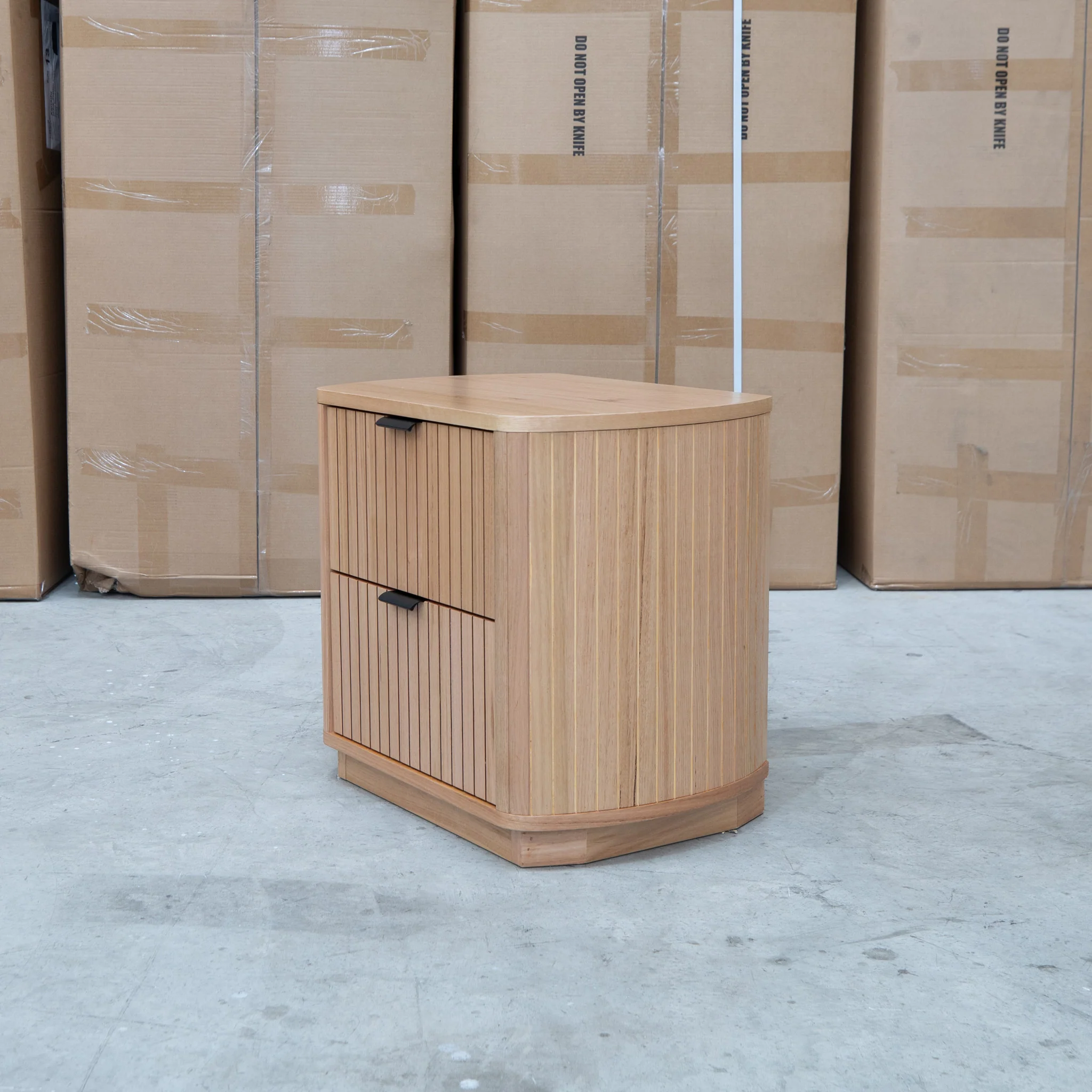 Bentley Curved Two Drawer Australian Messmate Hardwood Bedside - Image 4