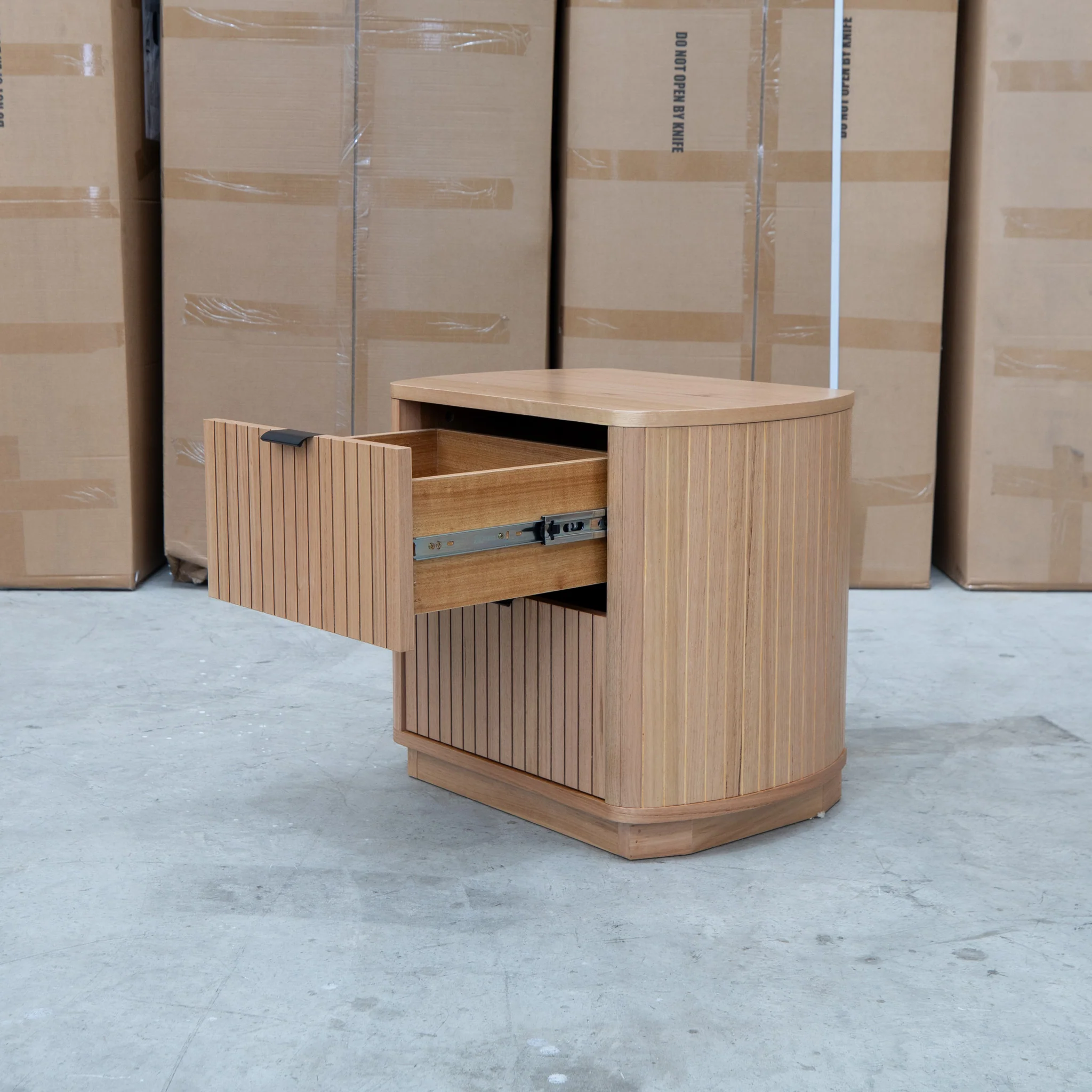 Bentley Curved Two Drawer Australian Messmate Hardwood Bedside - Image 6