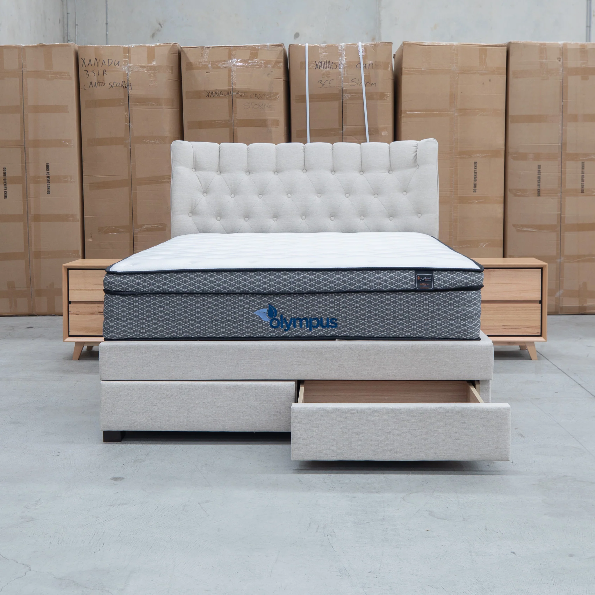Blake King Upholstered Gas Lift Storage Bed - Oat White - Image 21