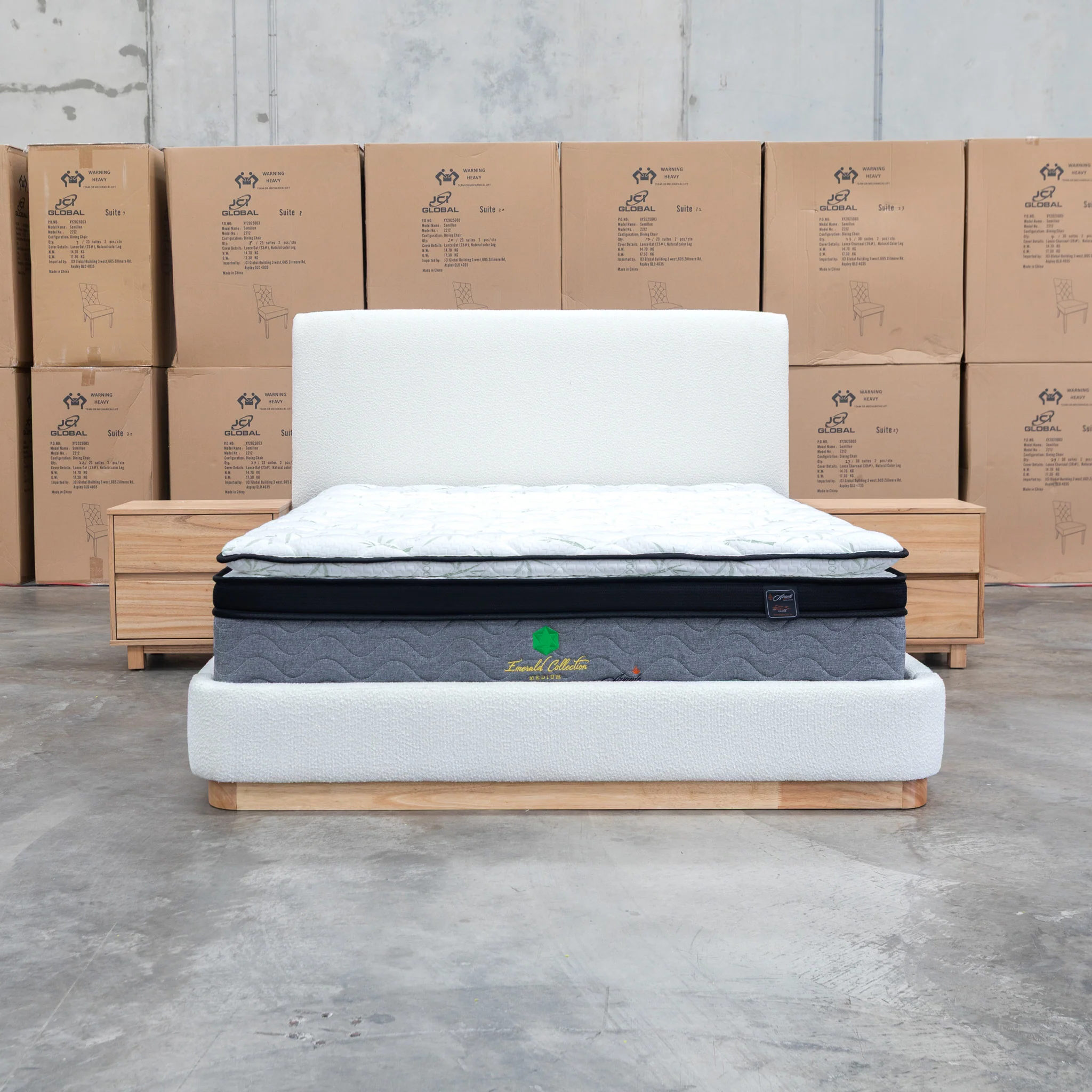 Clara Queen Upholstered Bed with Solid Timber Plinth - Cream - Image 3