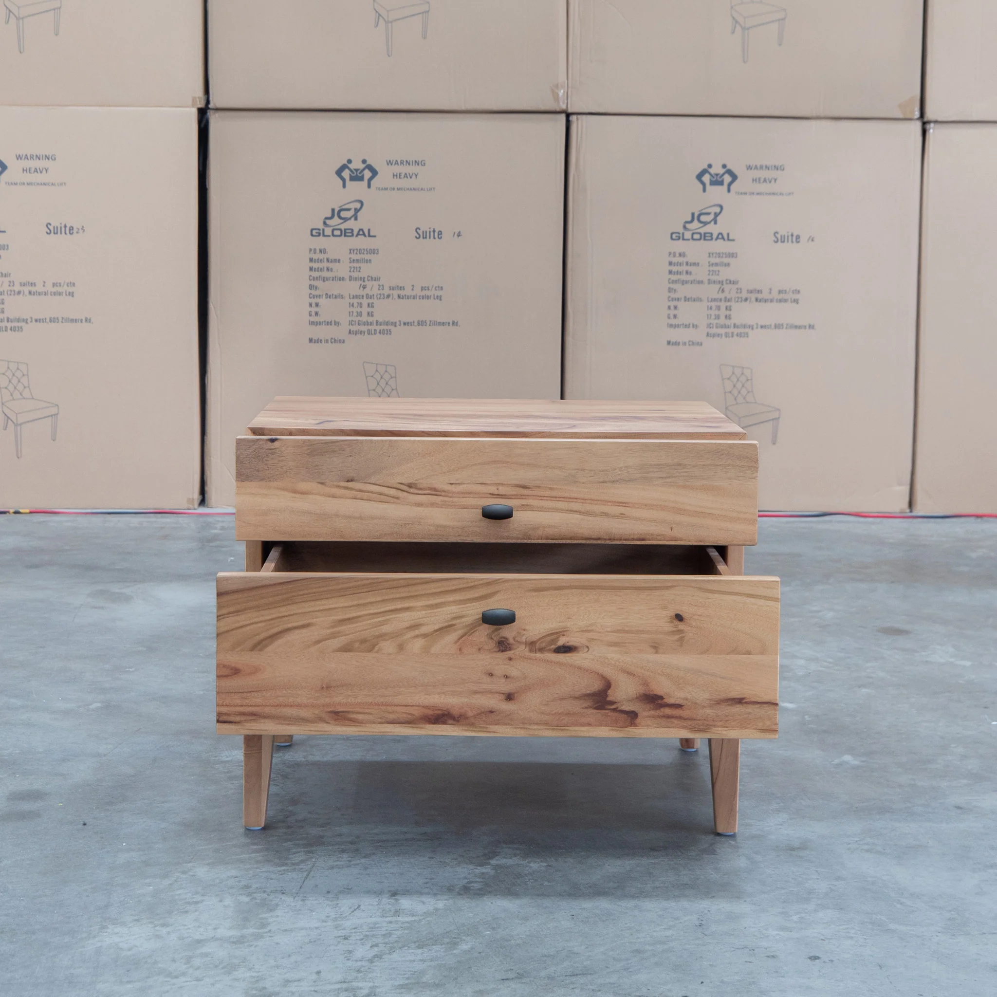 Clunes Two Drawer Camphor Timber Bedside - Image 3
