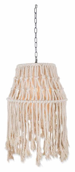 Cotton and Metal Rope Canopy Pendant Light Small - White/Natural Linen - LN01 - Available In-Store Only