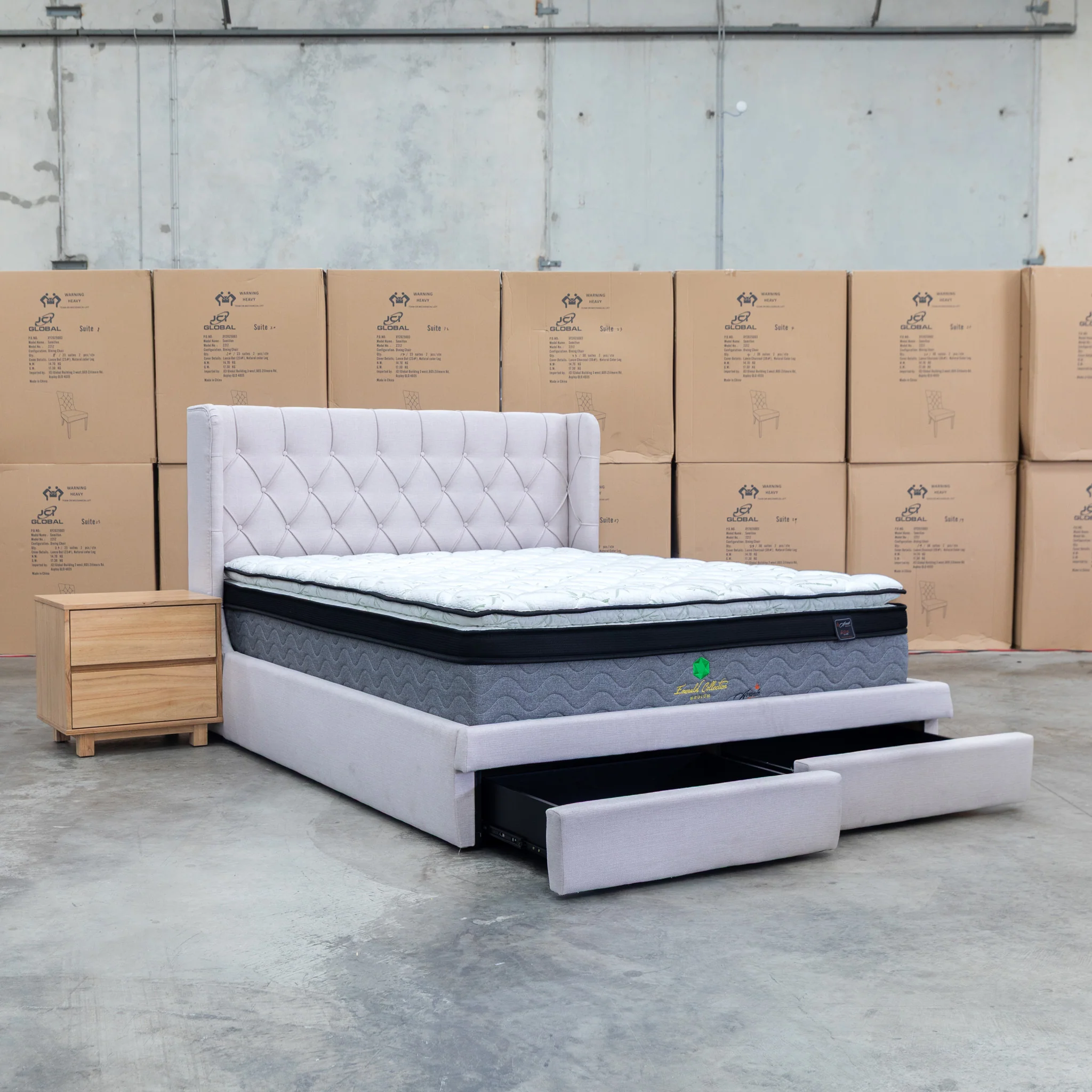 Denmark Queen Fabric Storage Bed - Beige