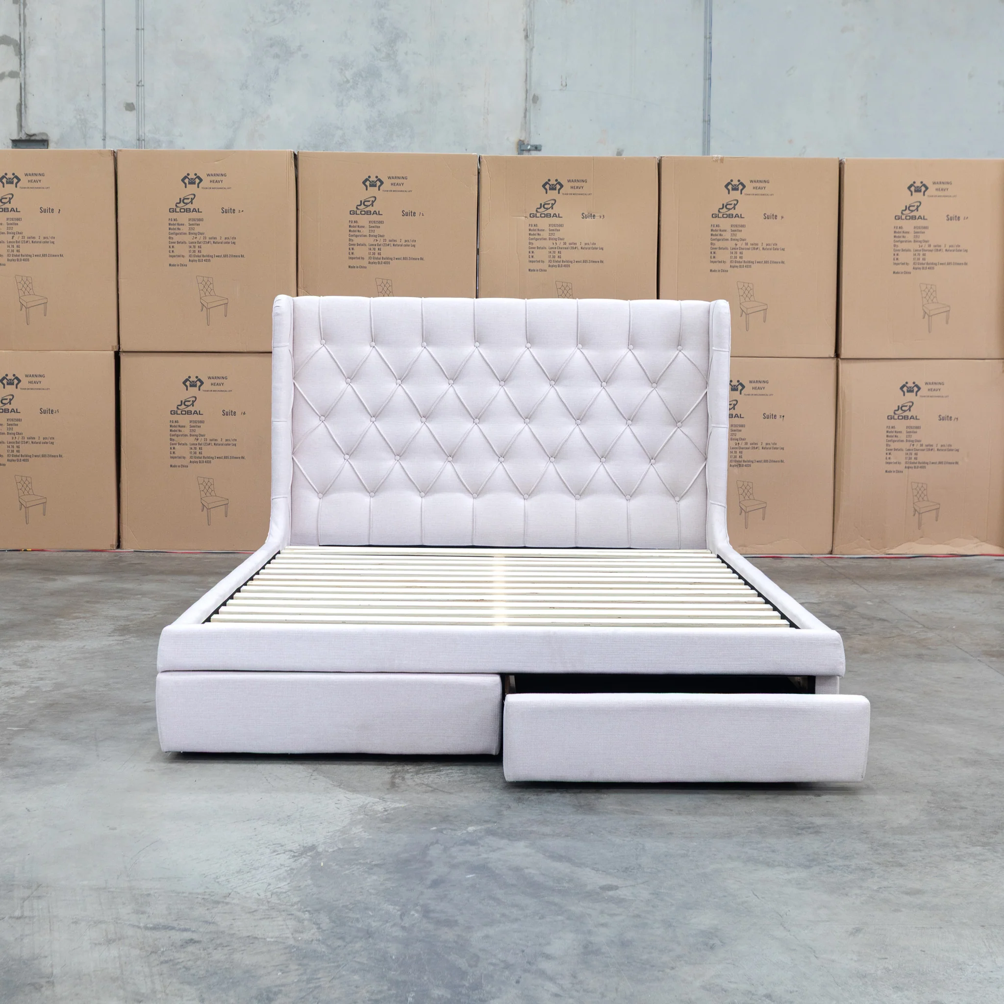 Denmark Queen Fabric Storage Bed - Beige - Image 10