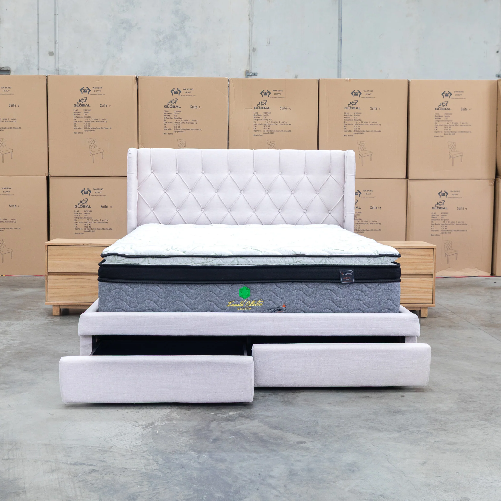 Denmark Queen Fabric Storage Bed - Beige - Image 14