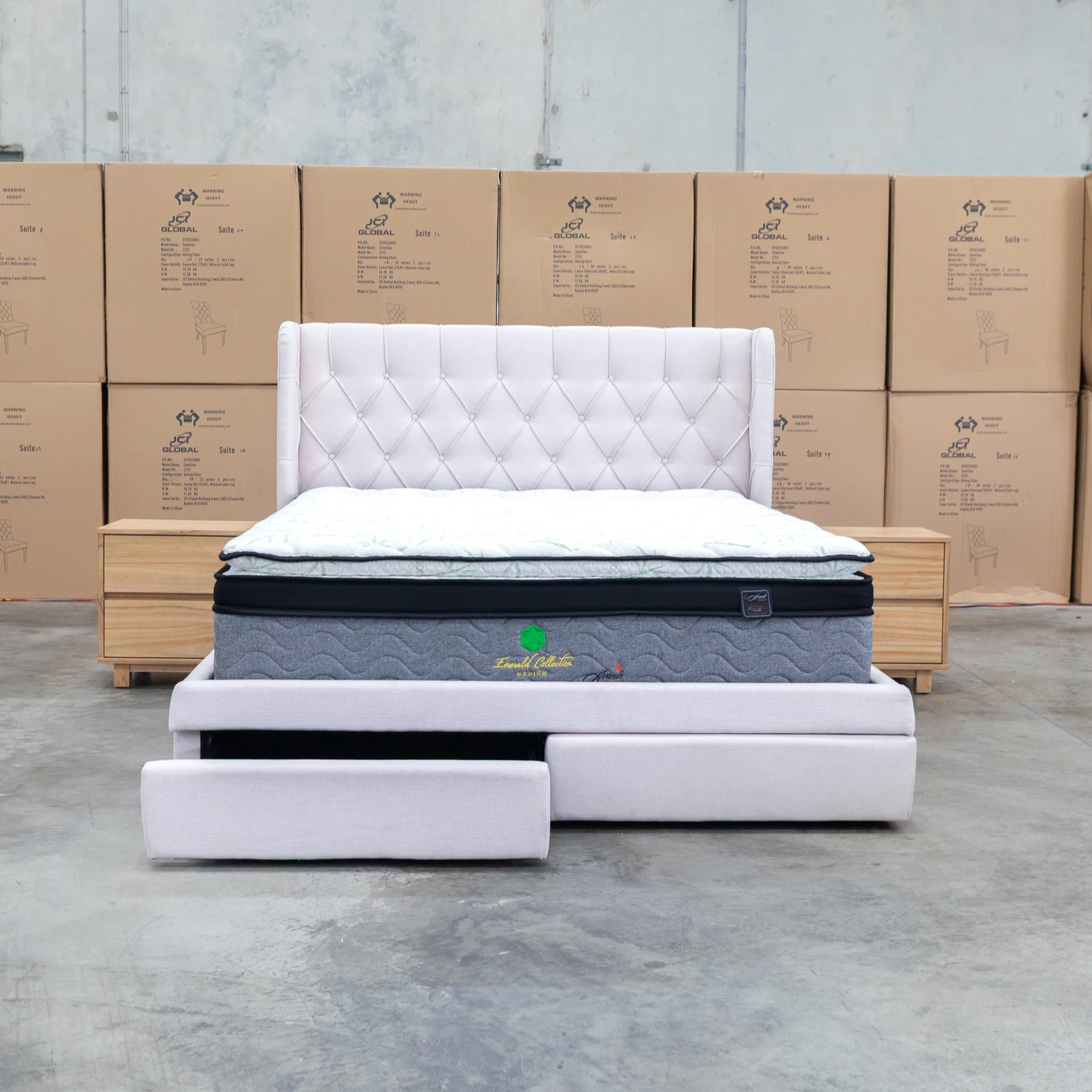 Denmark Queen Fabric Storage Bed - Beige - Image 15