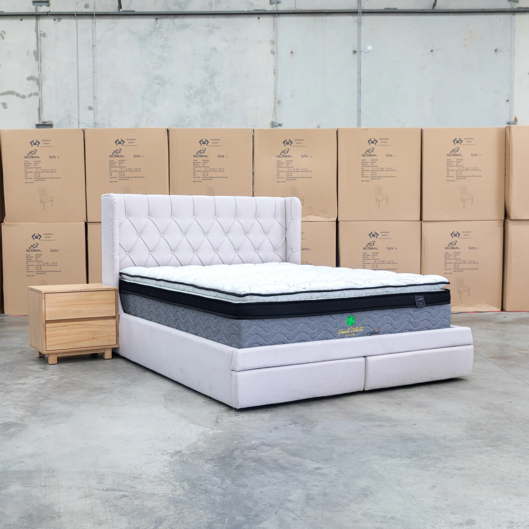Denmark Queen Fabric Storage Bed - Beige - Image 2