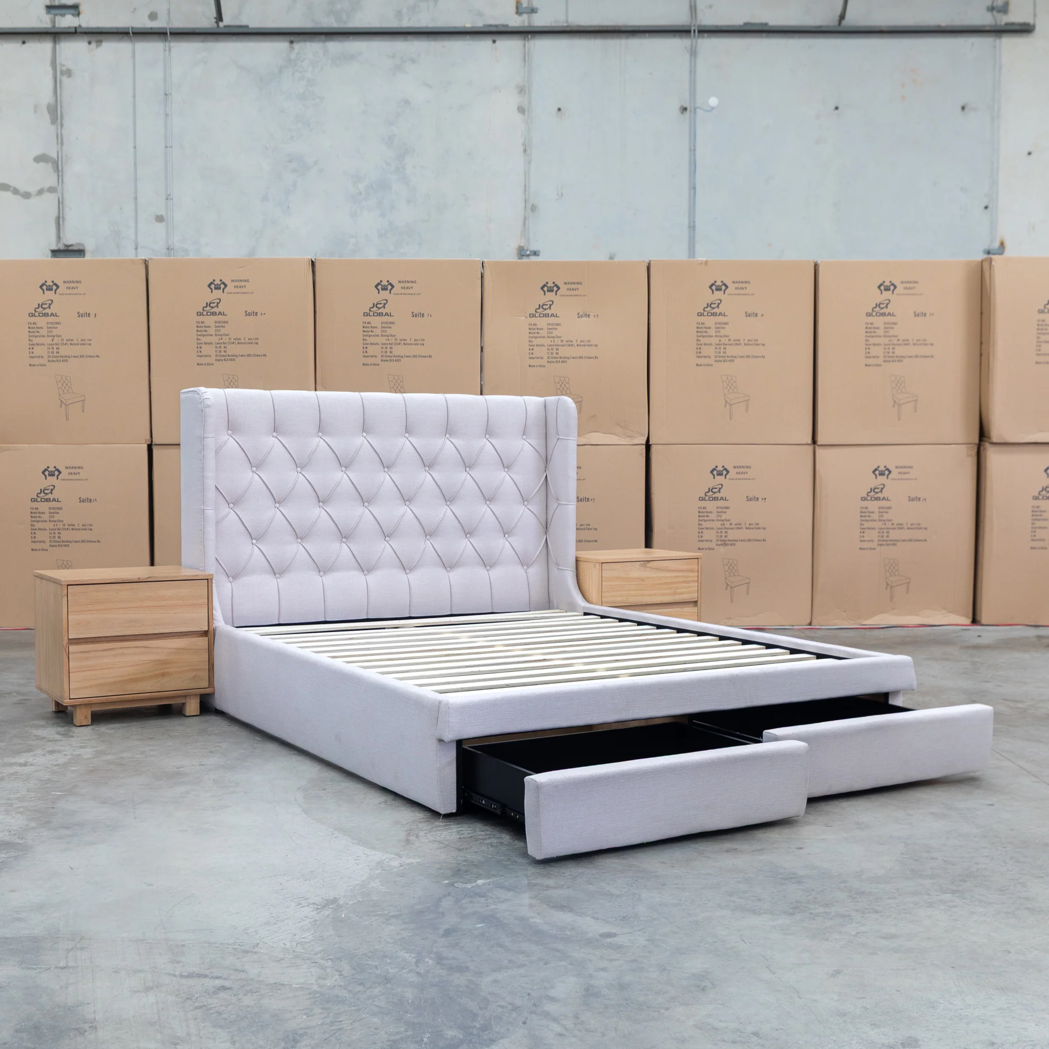 Denmark Queen Fabric Storage Bed - Beige - Image 4