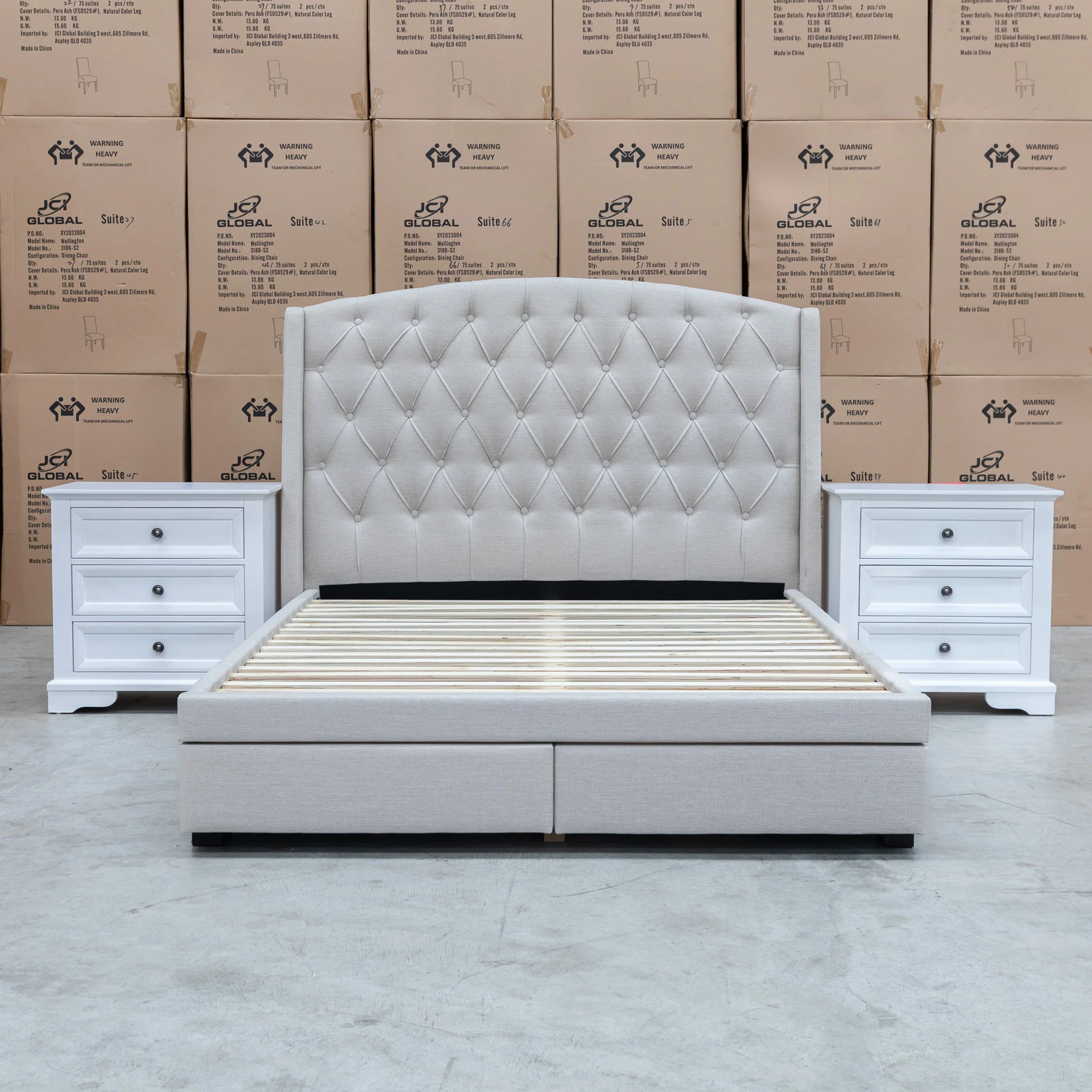 Emily Double Fabric Storage Bed – Oat White - Image 3
