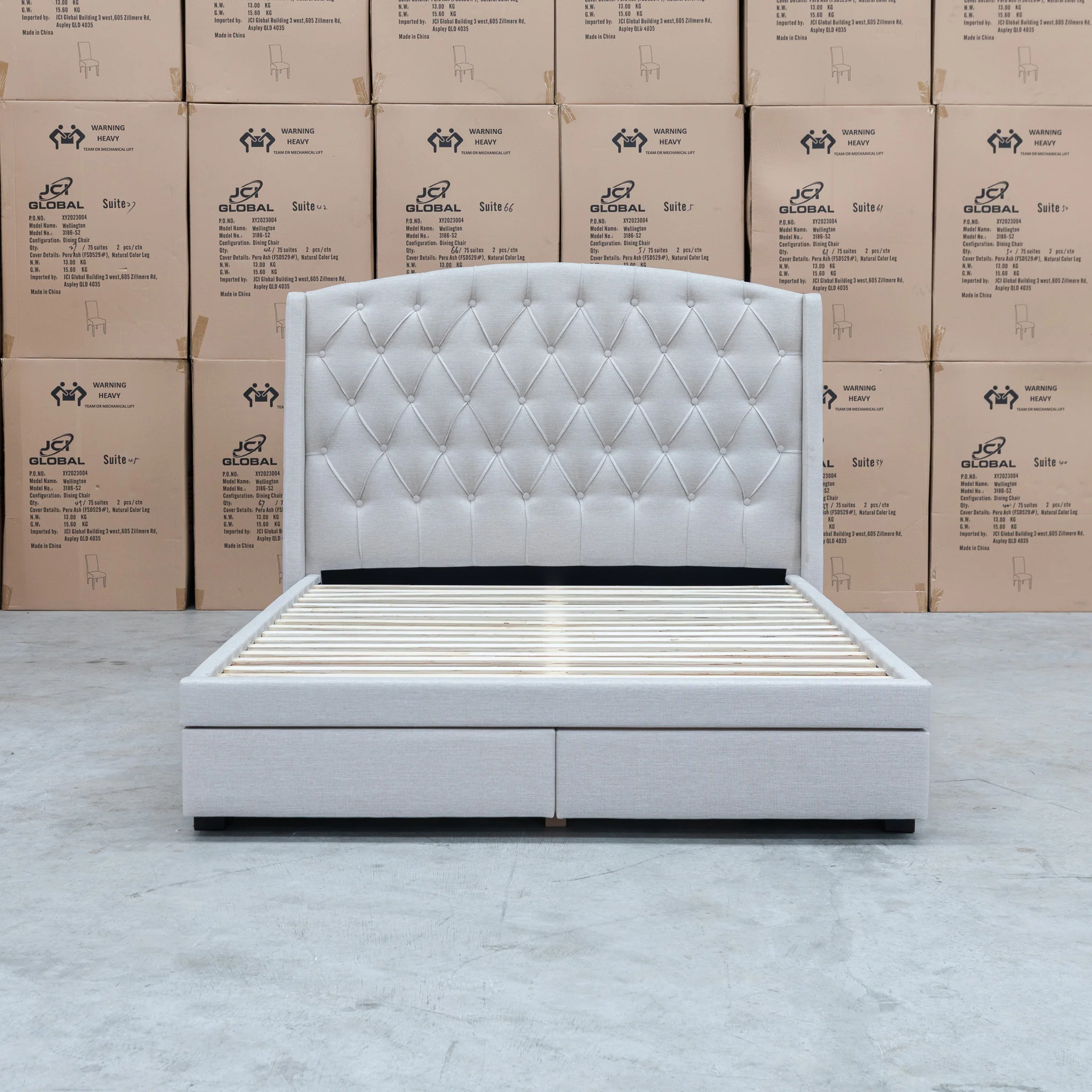 Emily Double Fabric Storage Bed – Oat White - Image 4