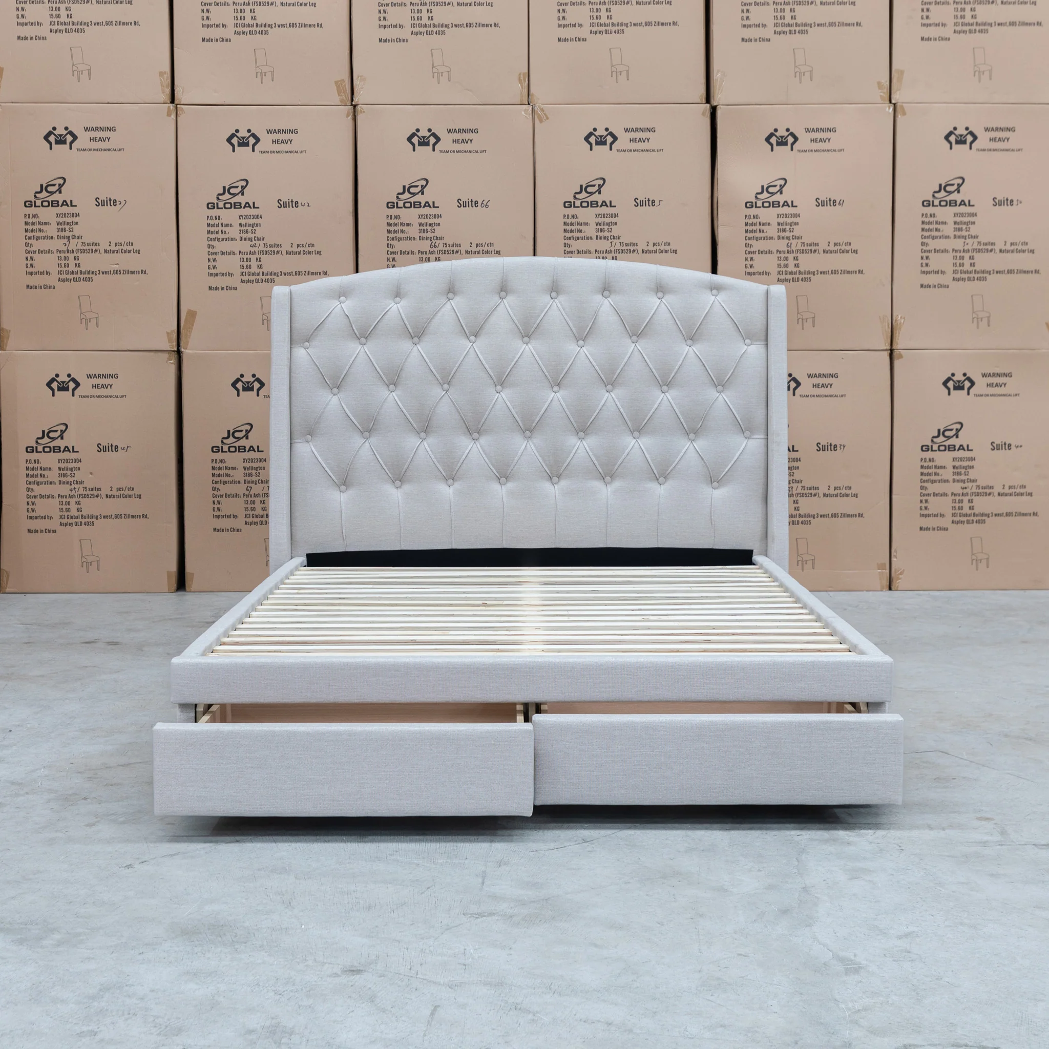 Emily Double Fabric Storage Bed – Oat White - Image 5