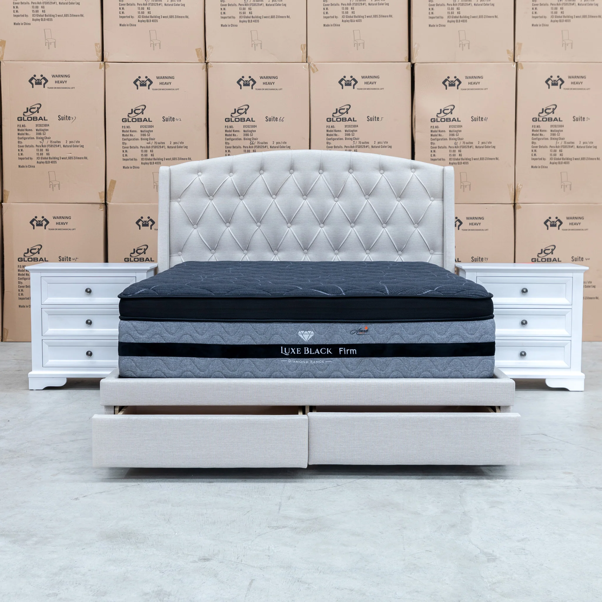 Emily Double Fabric Storage Bed – Oat White - Image 6