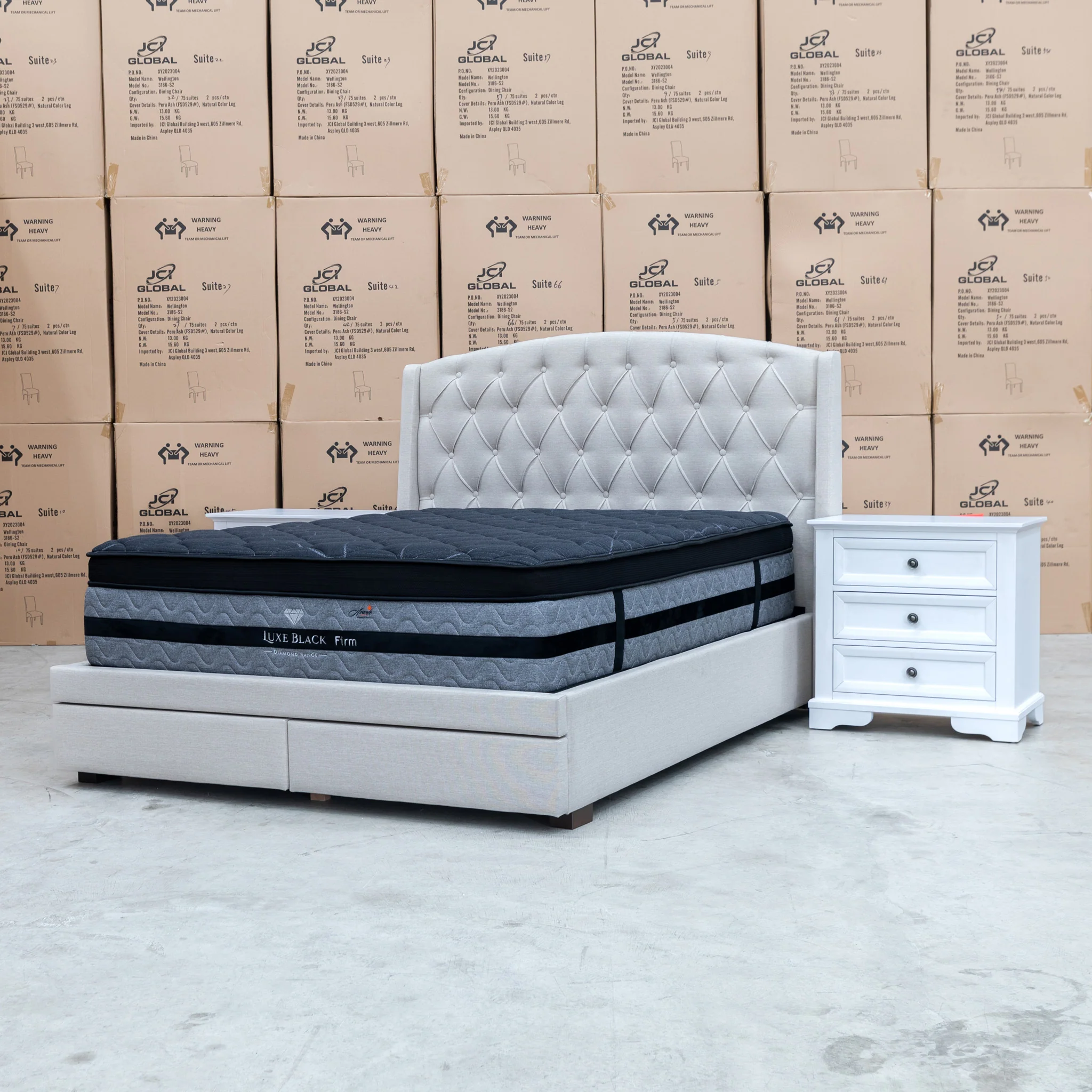 Emily Double Fabric Storage Bed – Oat White - Image 8