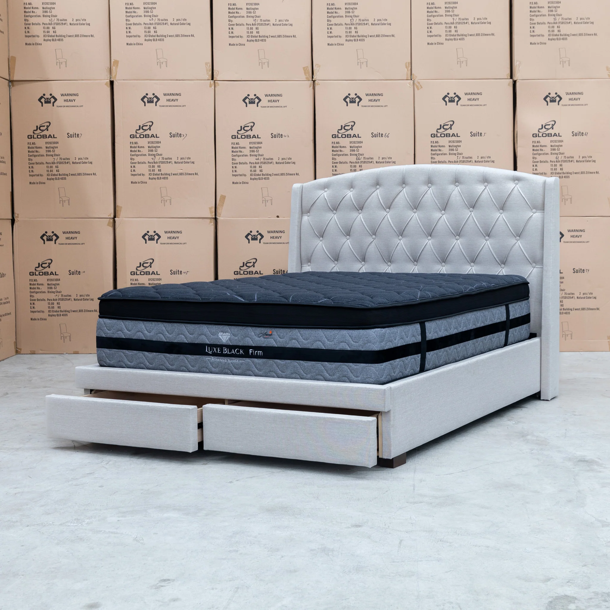 Emily Double Fabric Storage Bed – Oat White - Image 9