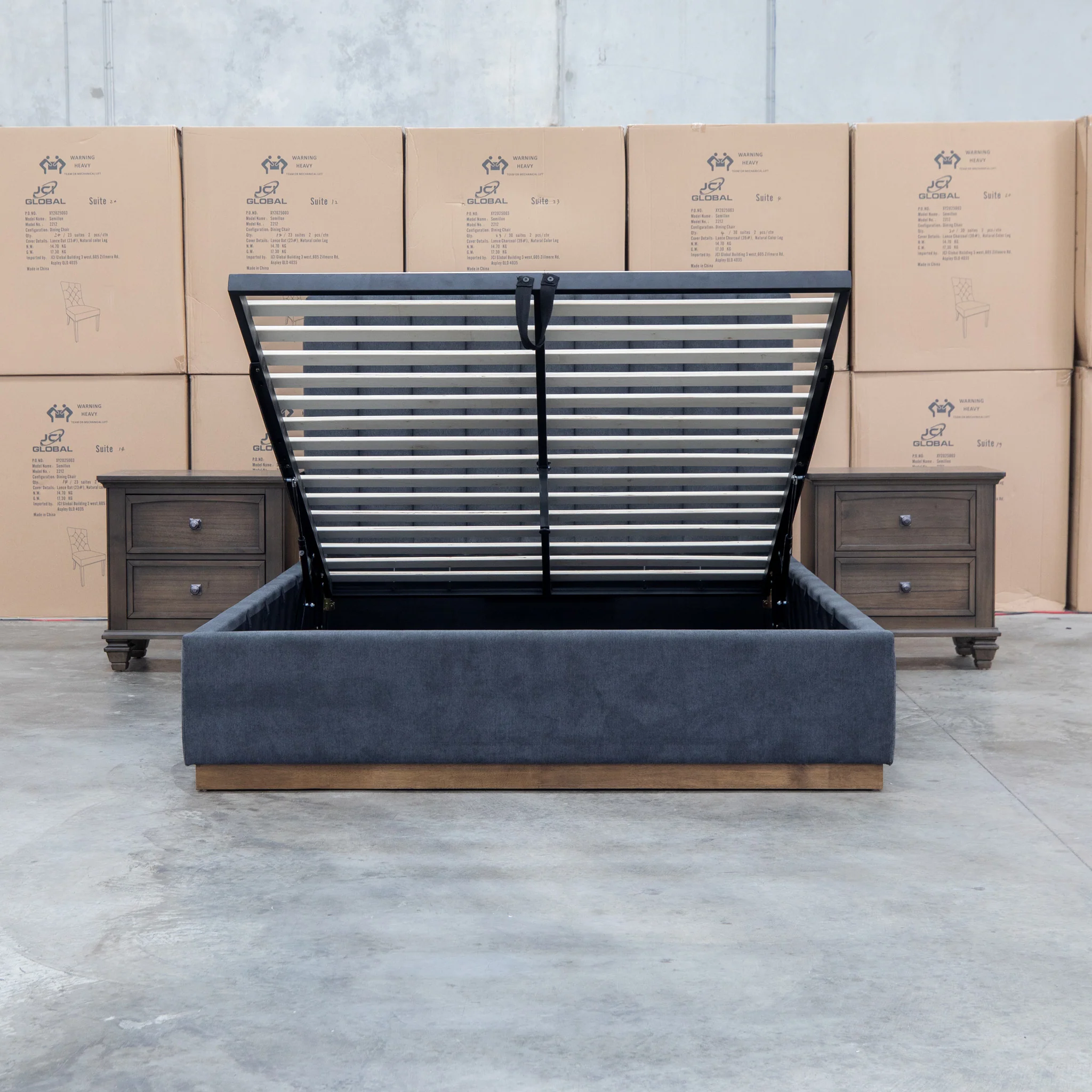 Esperance King Fabric Gas Lift Storage Bed - Charcoal - Image 2