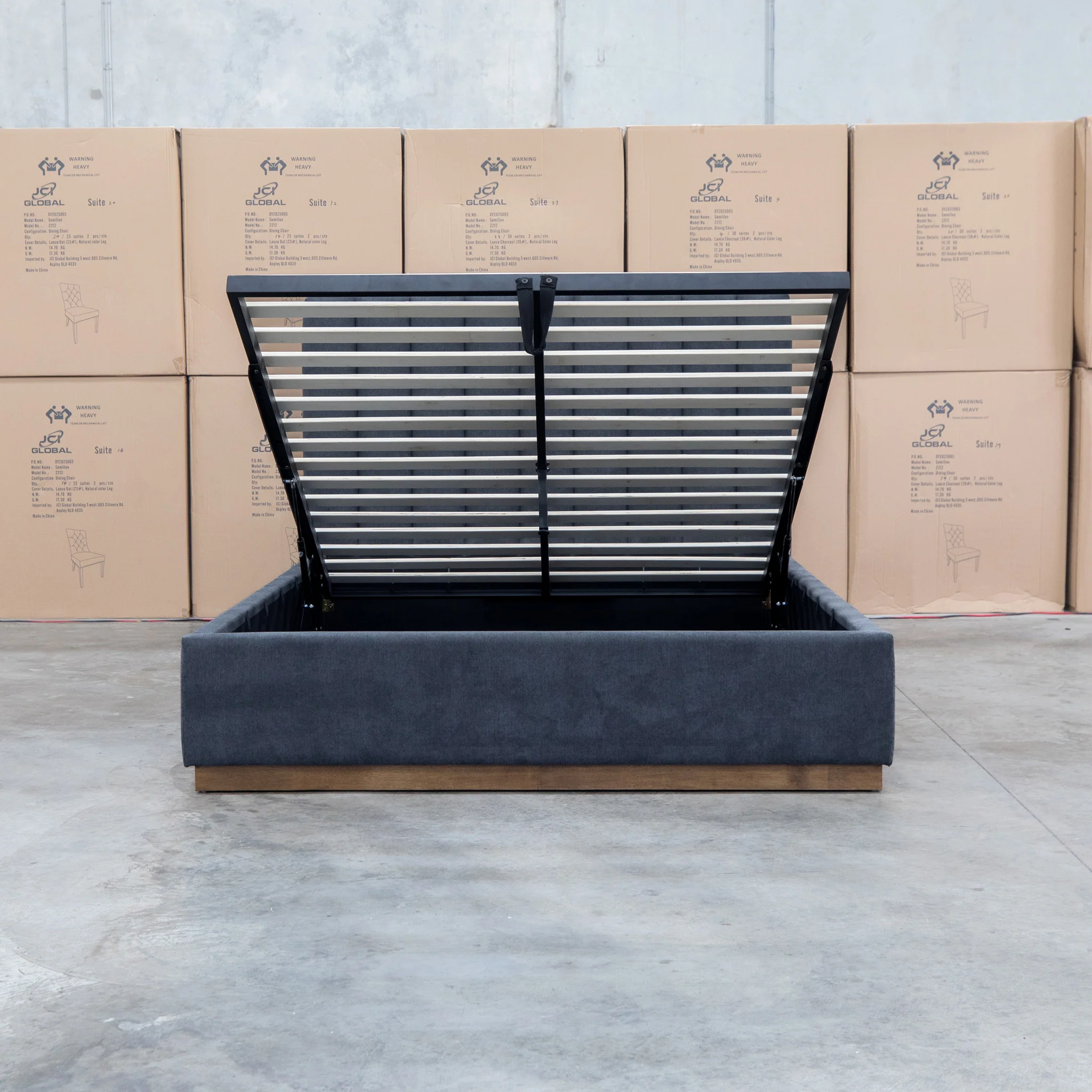 Esperance King Fabric Gas Lift Storage Bed - Charcoal - Image 3