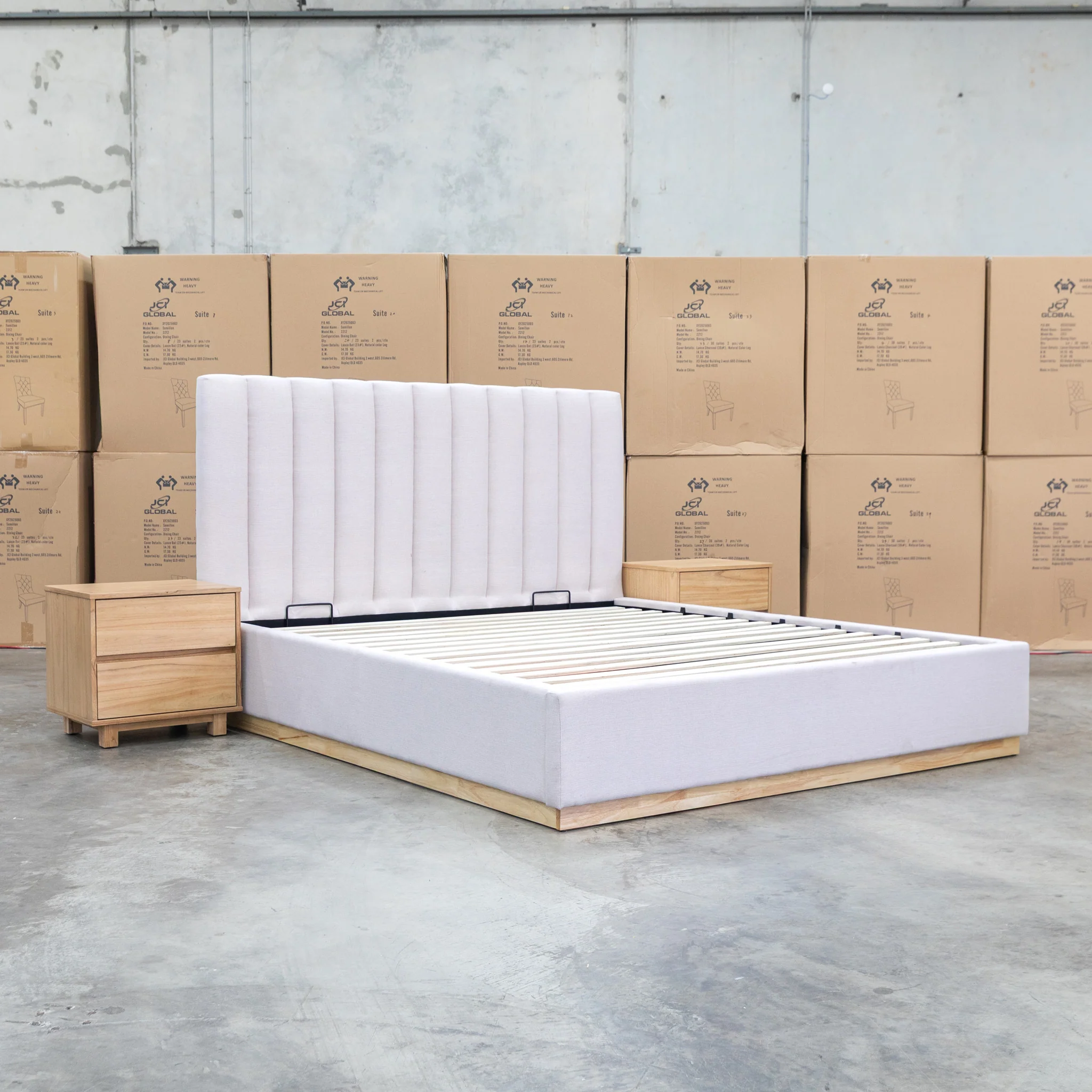 Esperance King Fabric Gas Lift Storage Bed - Beige - Image 10