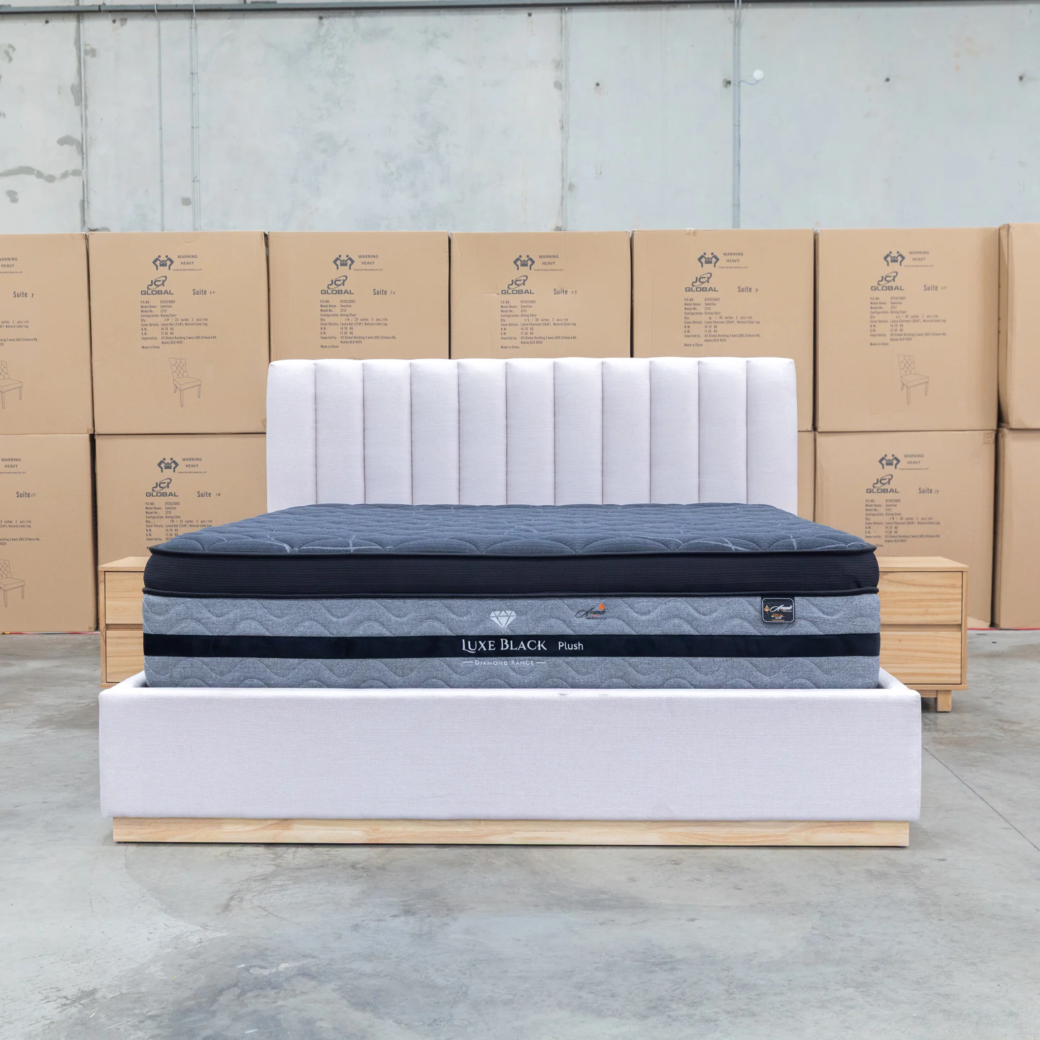 Esperance King Fabric Gas Lift Storage Bed - Beige - Image 3
