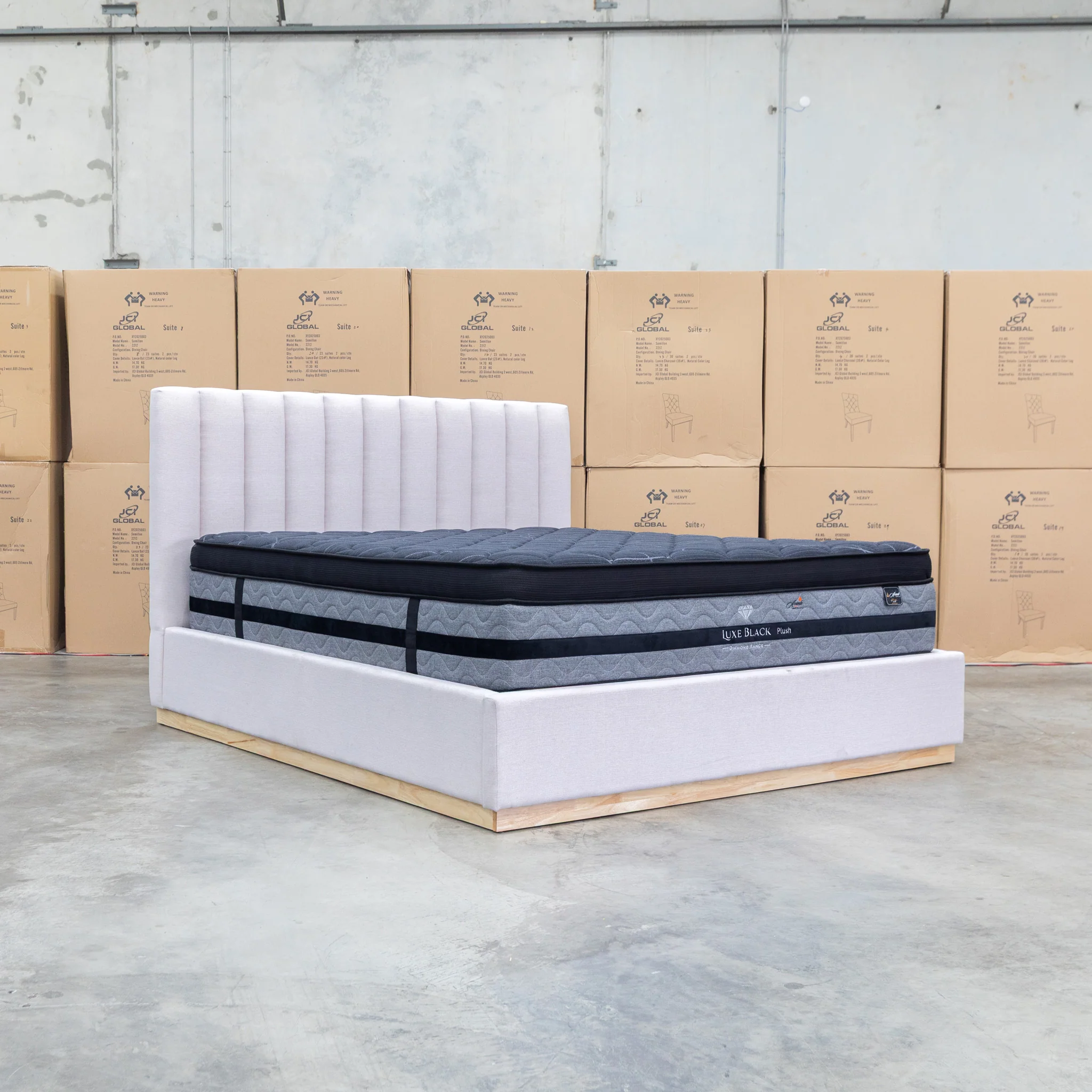 Esperance King Fabric Gas Lift Storage Bed - Beige - Image 13