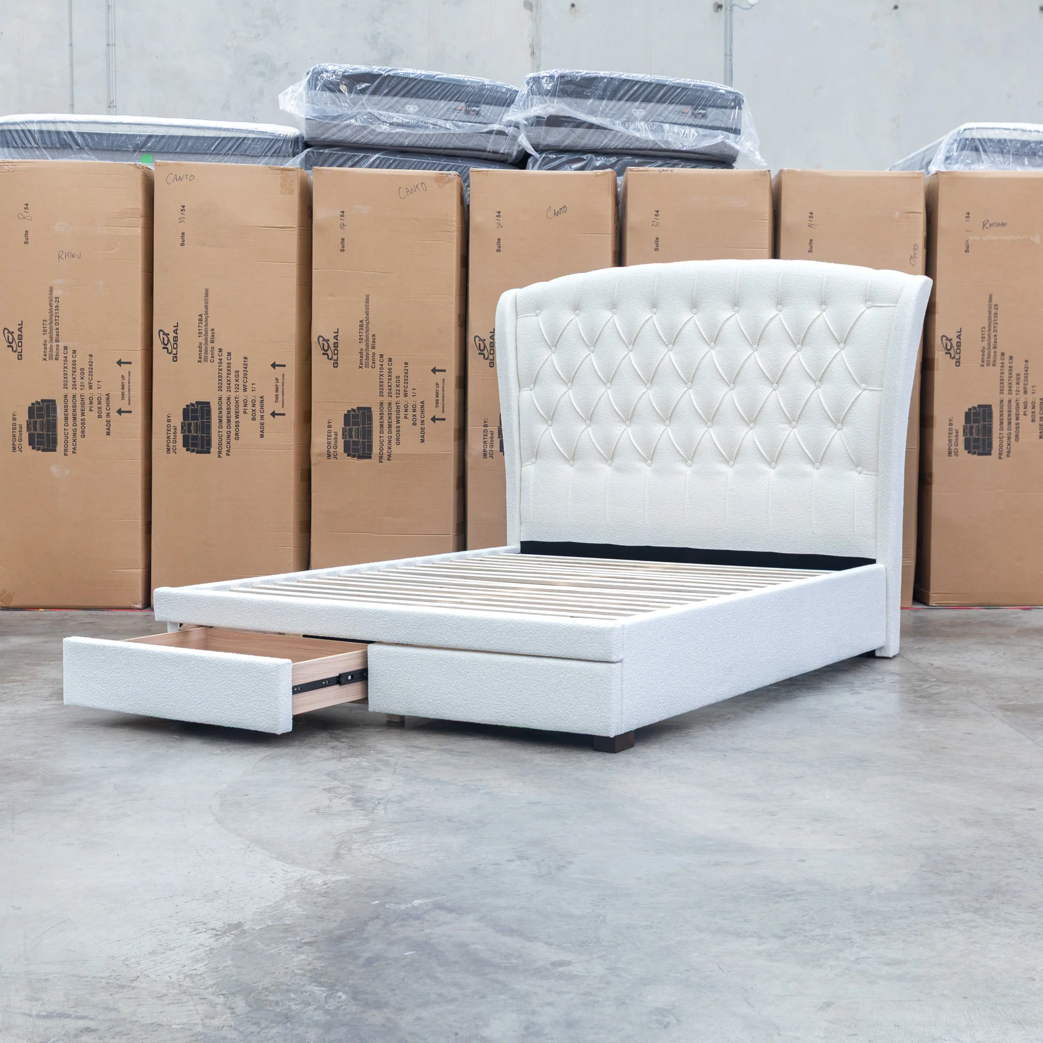 Grace Queen Fabric Storage Bed - Cream - Image 4