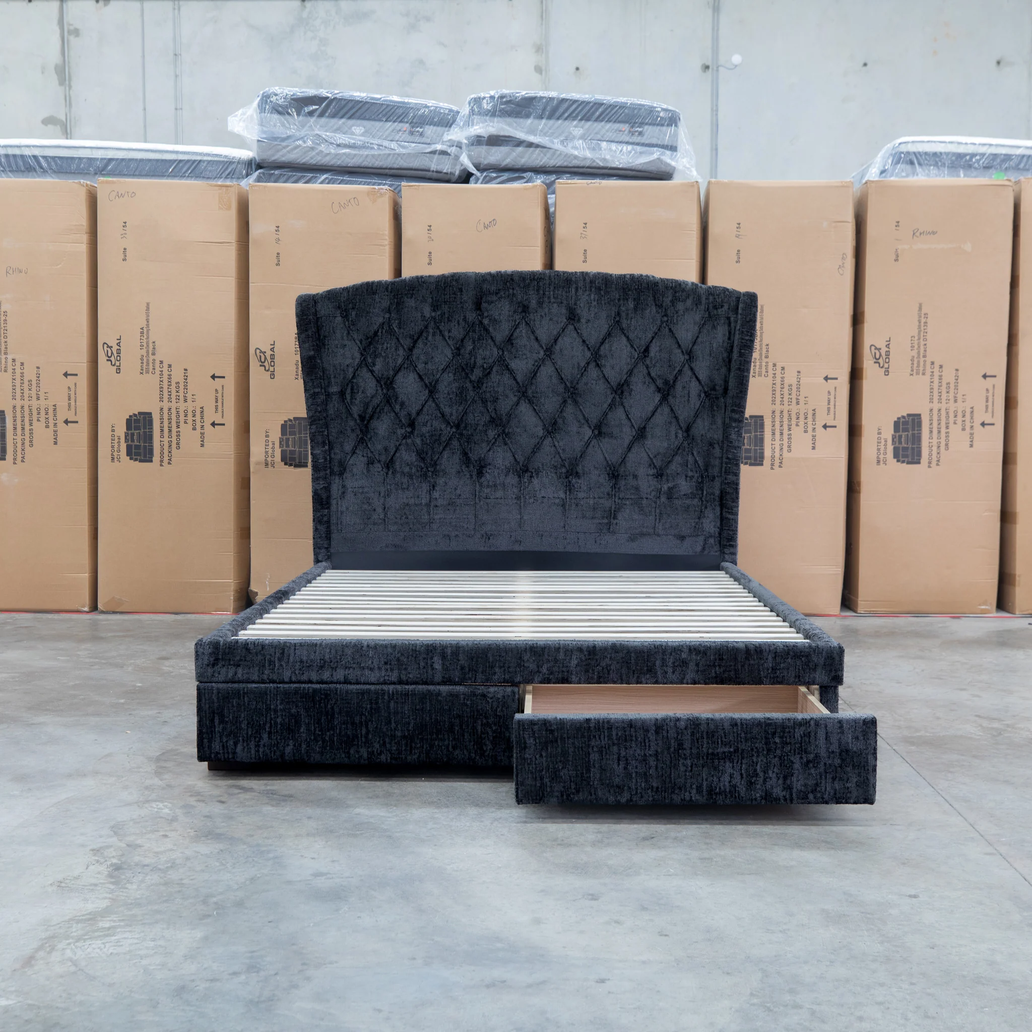 Grace Queen Fabric Storage Bed - Black - Image 14
