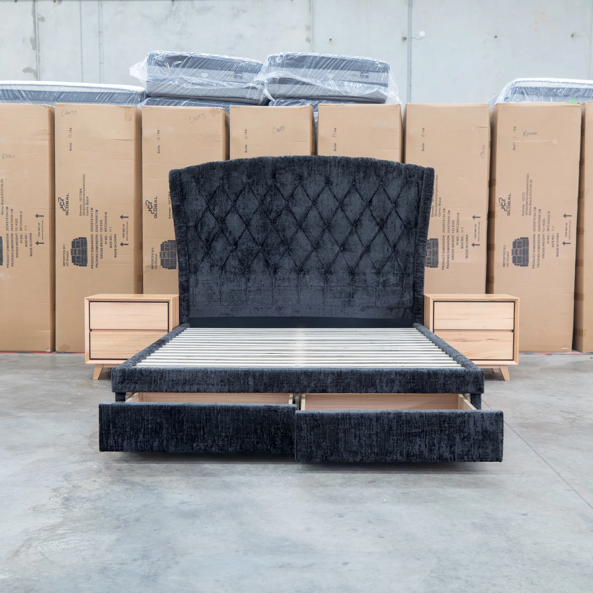 Grace Queen Fabric Storage Bed - Black - Image 3