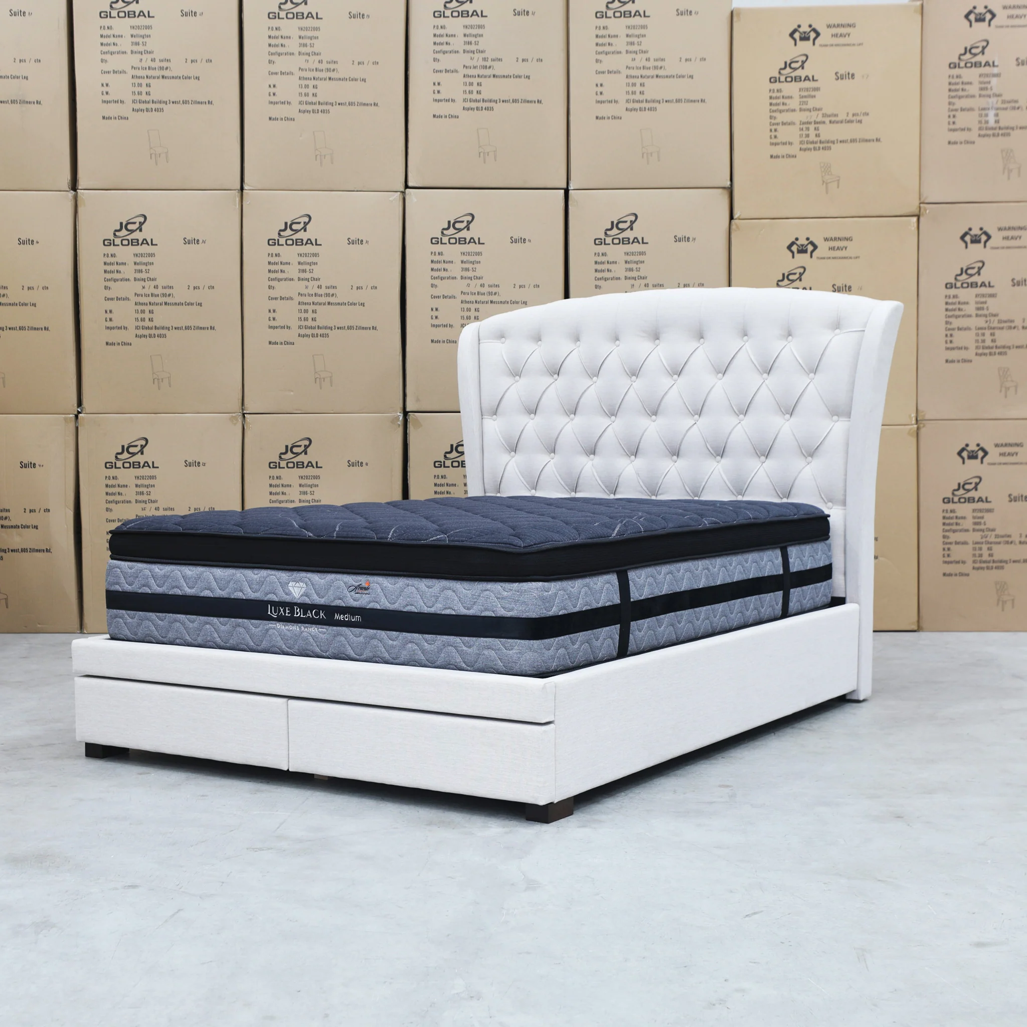 Grace Queen Fabric Storage Bed - Oat White - Available After 20th July - Image 9