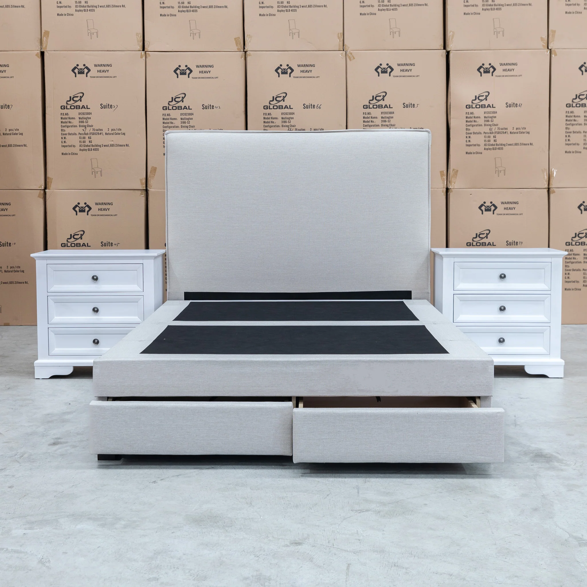 Hayman Gas Lift & Drawer Storage Queen Bed - Oat White - Available After 20th July - Image 11