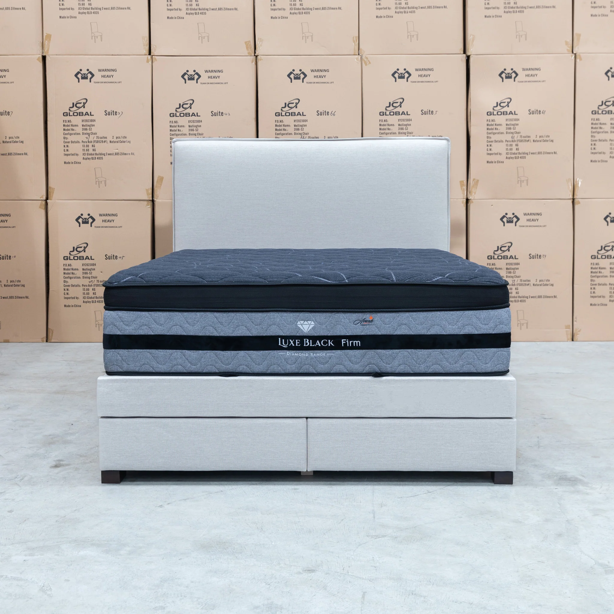 Hayman Gas Lift & Drawer Storage Queen Bed - Oat White - Available After 20th July - Image 14