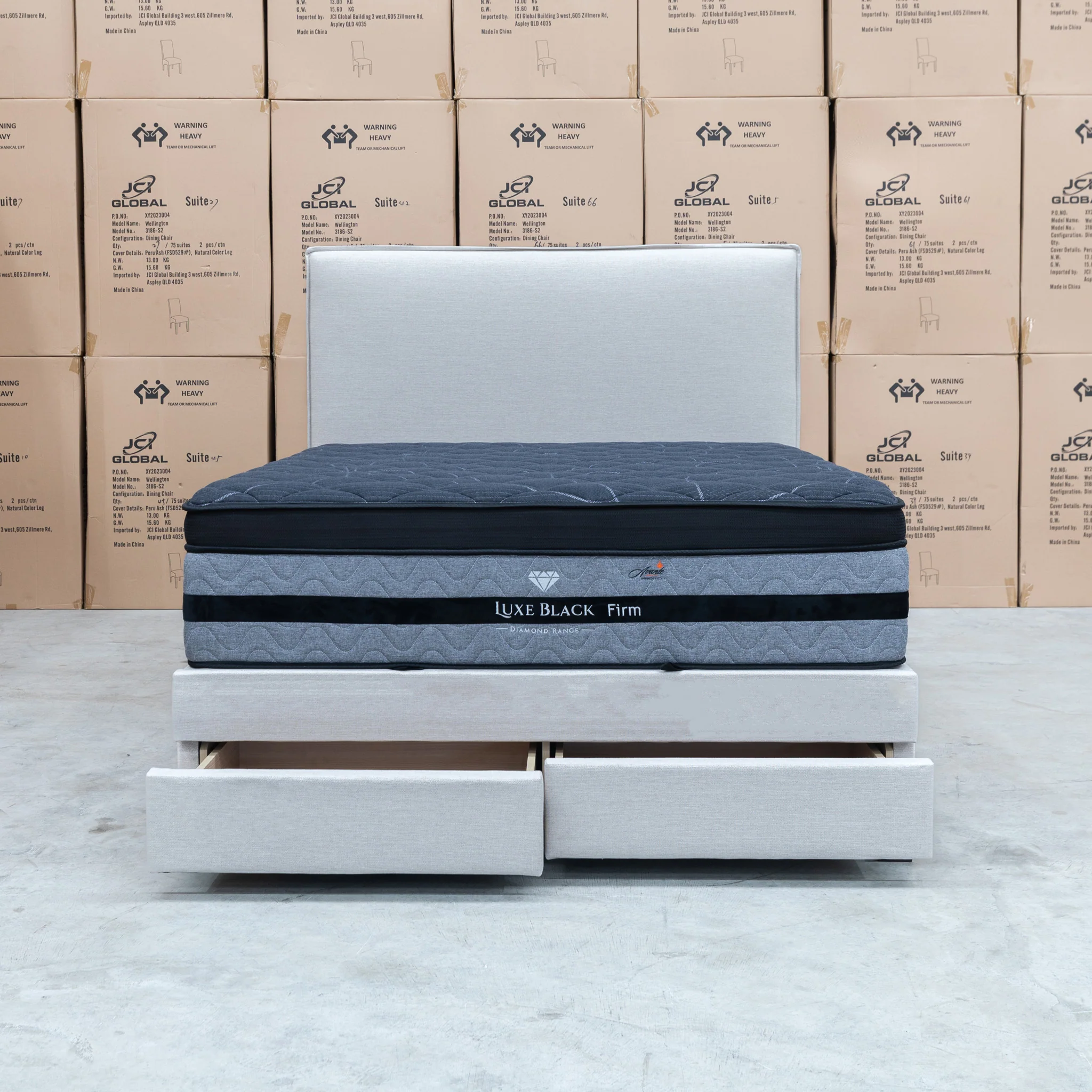 Hayman Gas Lift & Drawer Storage Queen Bed - Oat White - Available After 20th July - Image 15